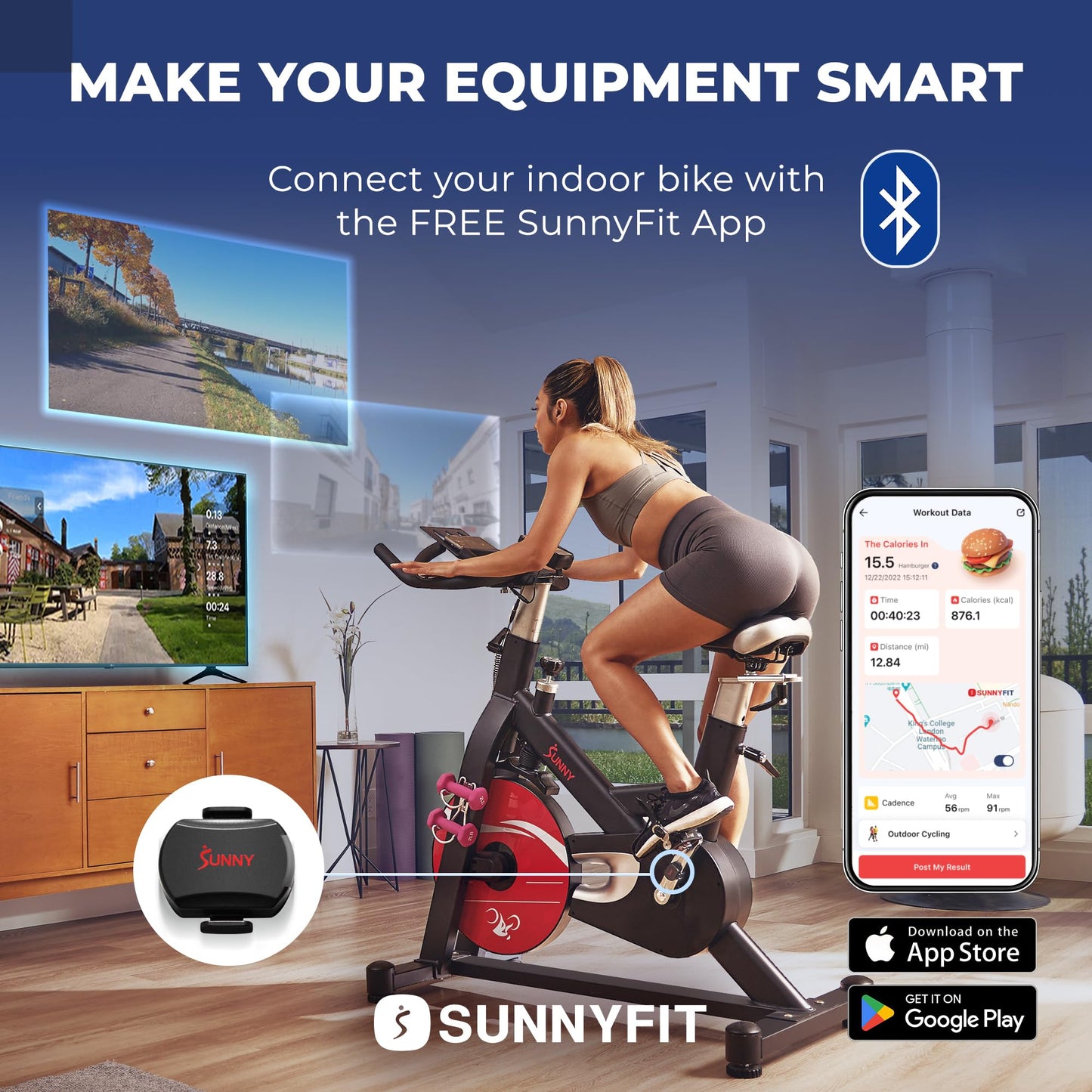 Sunny Health & Fitness 2-in-1 Advanced Cadence/RPM + Speed Sensor, Cadence Sensor Bluetooth ANT+ for Indoor/Outdoor Bikes, Magnet-Less Design for Outdoor Cycles, Exercise Bikes, and More - CB110S