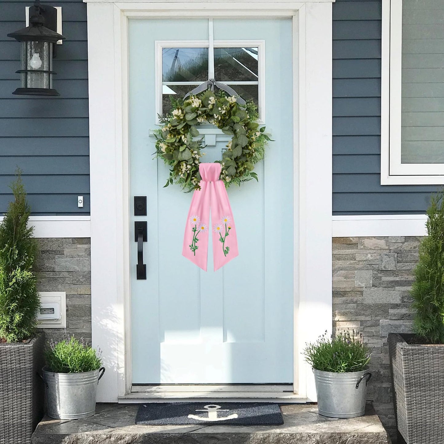 Regine Switzerland 2-Pack Daisy Floral Wreath Sash - Embroidered Spring Ribbon Decor for Front Door (Pink)