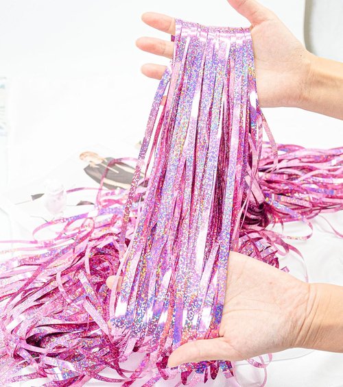 Glitter Pink Foil Fringe Curtain by [Brand Name] - 2 Pack 3.2x8.2 Ft Metallic Tinsel Backdrop for Parties