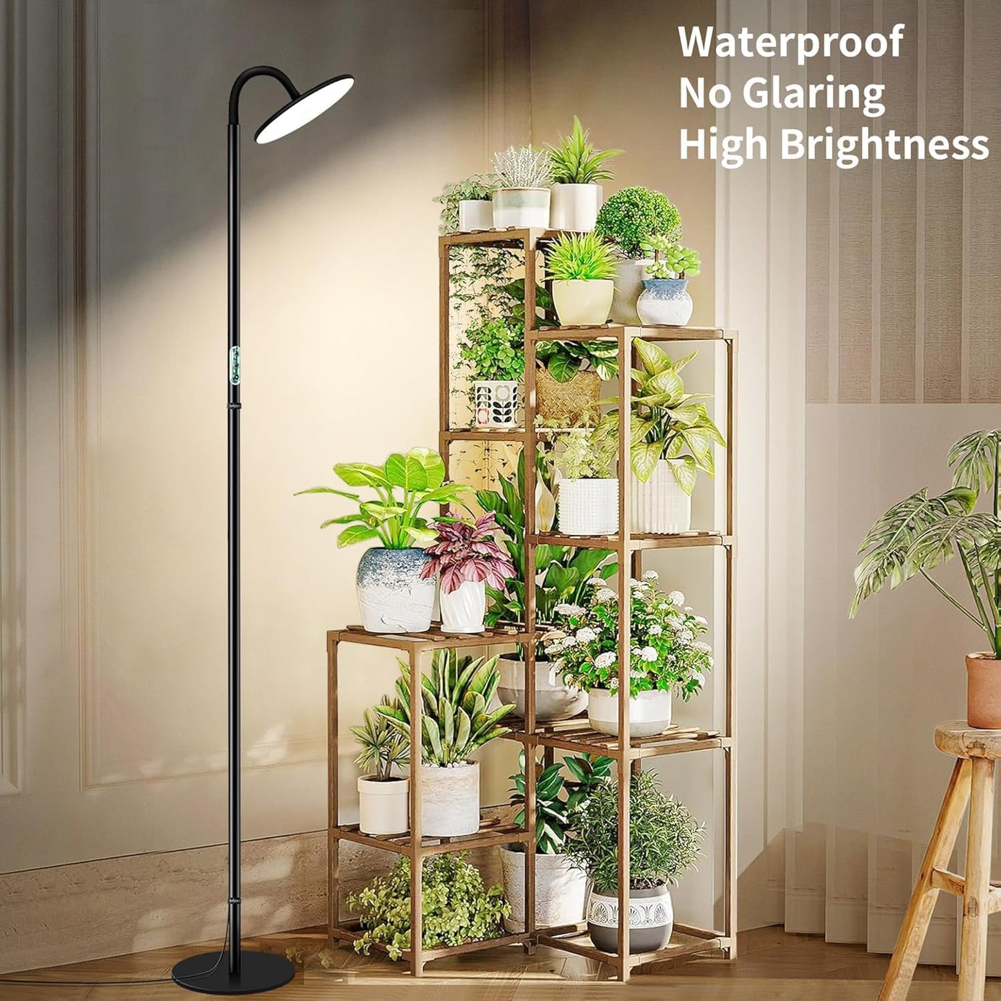 chiphy Grow Lamp, 60W Full Spectrum Grow Lights for Indoor Plants, 4/8/12H Timer, 2300K-6500K, 10 Dimmable Brigntness, 76'' Height Adjustable, Remote Control, Ideal for Tall Large Plants