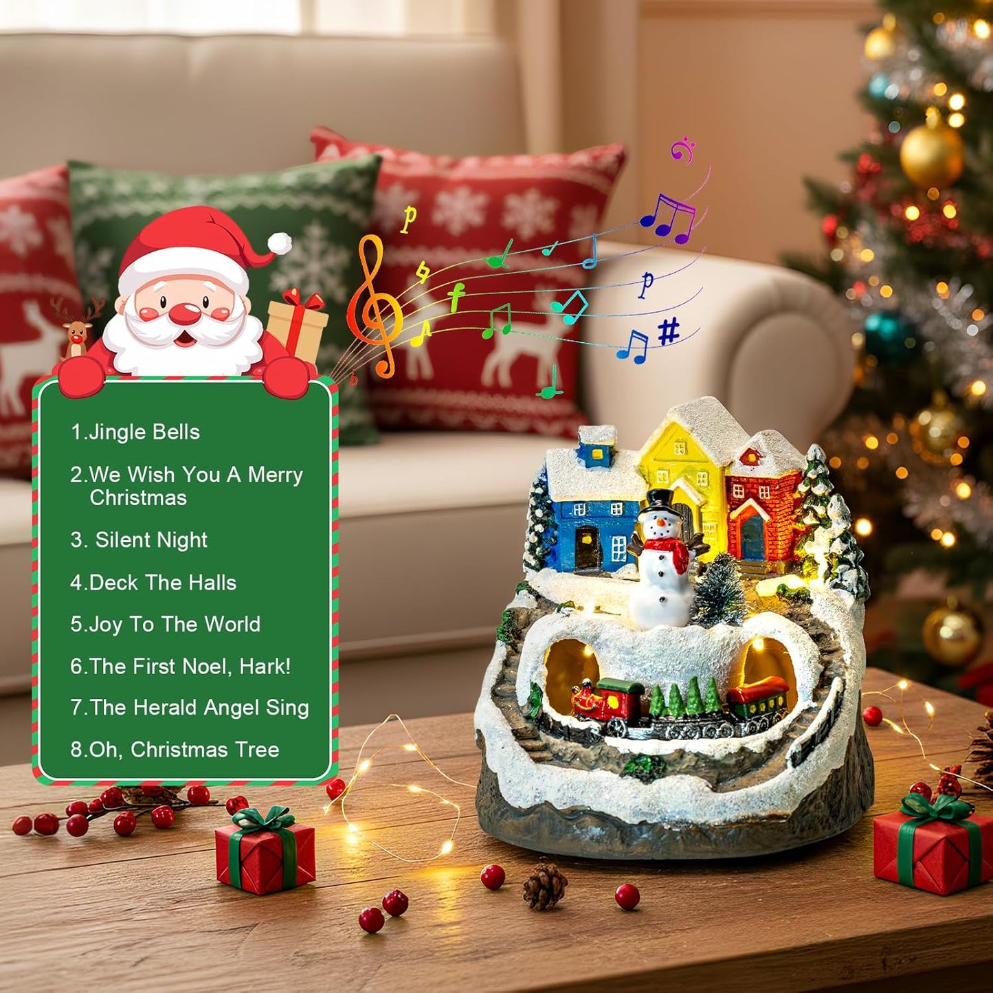 ZQQLITE Animated Musical Christmas Snowman Village - Lighted Figurines with Rotating Train for Festive Home Decor