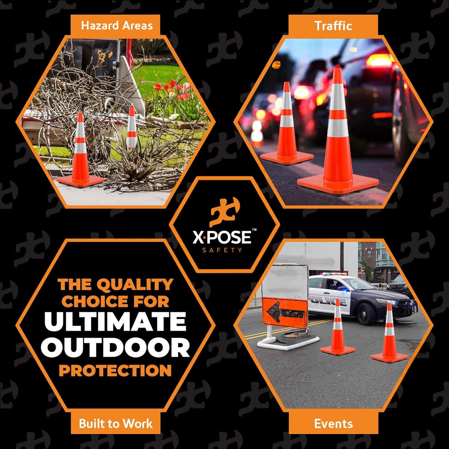 Xpose Safety 28 Inch Orange Slim Line Traffic Cones Heavy Duty 10lb with 6" & 4" Collars, 4 Pack Multipurpose PVC Plastic Safety Cone for Parking, Soccer, Caution, Kids & Construction - DOT Approved