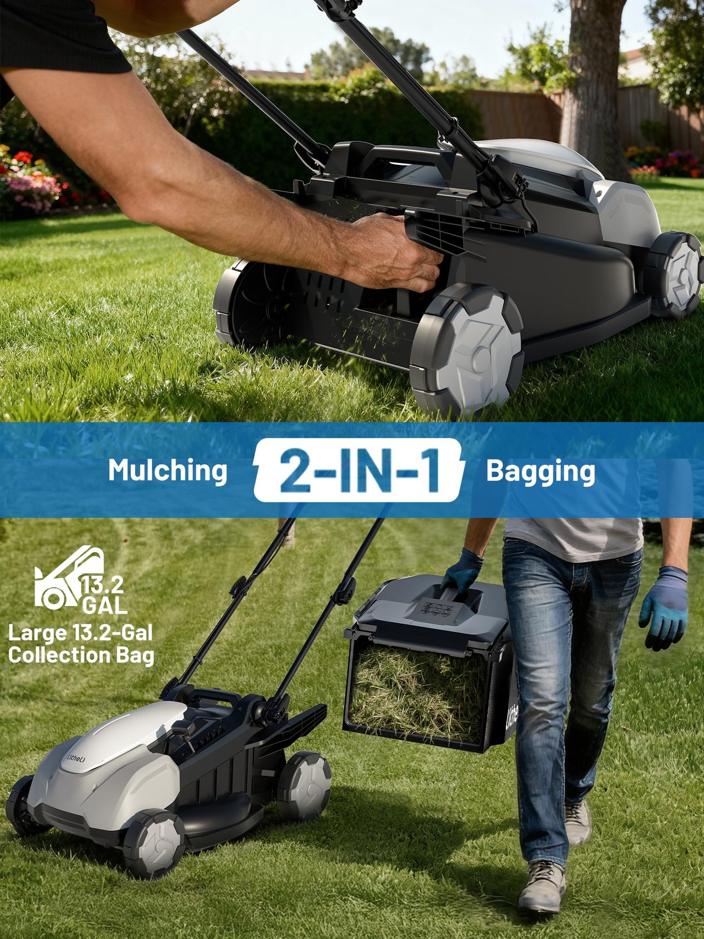 Electric Lawn Mower, Self-propelled Lawn Mower Cordless 40V(2 * 20V) 18.5" Brushless Mower with Electric Cutting Height Adjustment, Higher Rotation Speed, 4 x 4.0Ah Battery and Rapid Charge Included