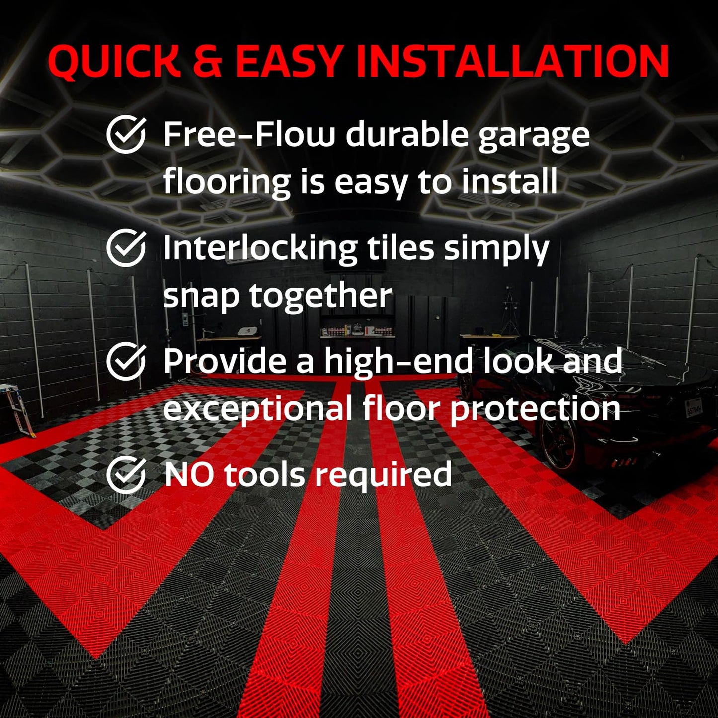 Big Floors RaceDeck Garage Floor Tiles, Interlocking Garage Flooring, Free-Flow Self-Draining Non-Slip Heavy-Duty Copolymer, Easy Install (Alloy, 48 Pack of 12 x 12" Tiles, 48 Sq Ft)