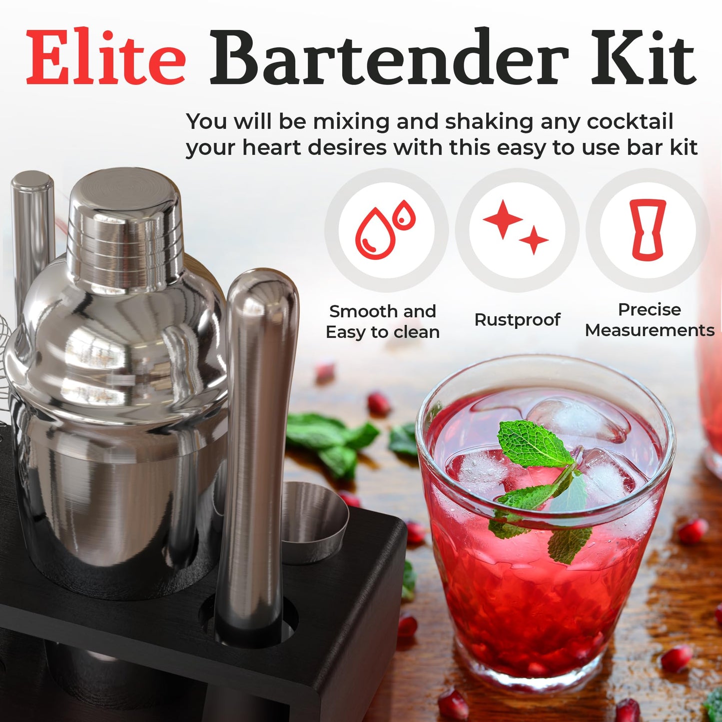 Highball & Chaser Cocktail Shaker Set: Bartender Kit for Home Bar Mixology Cocktail Bar Set Plus E-Book with 30 Recipes (Silver)