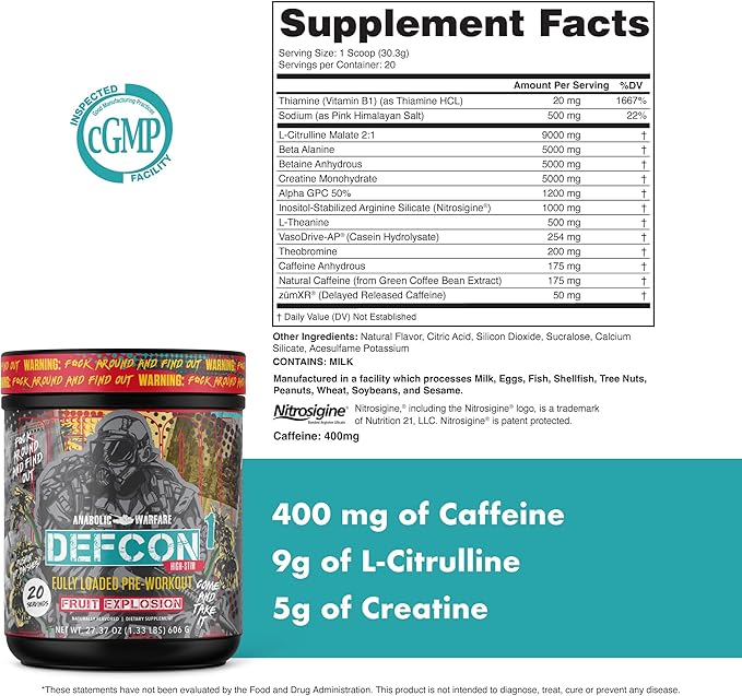 Anabolic Warfare Defcon1 High Stim, High-Intensity Pre-Workout Powder (Fruit Explosion, 20 Servings)
