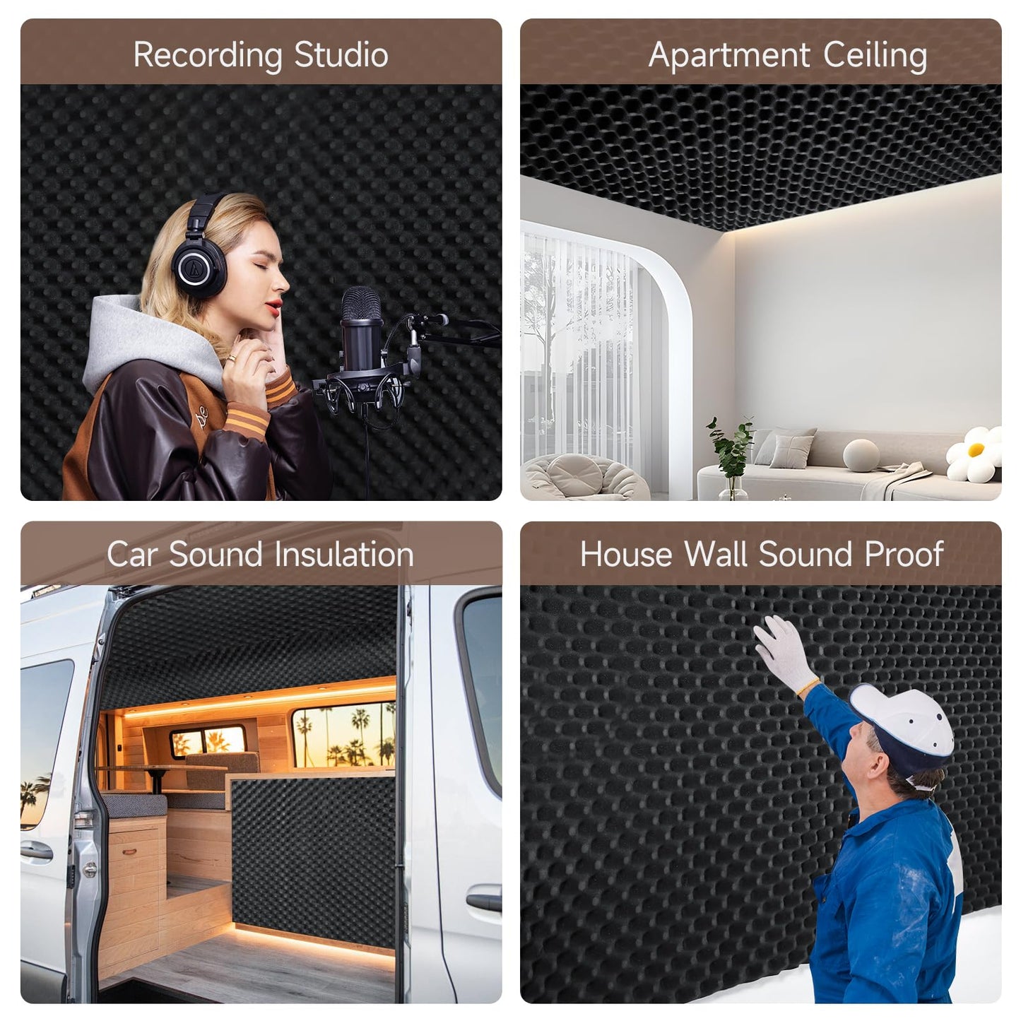 Self-Adhesive Thickened Sound Insulation Egg Crate Foam 13.99 sqft x 1.77in Thick,50+kg/m³ ,Fire/Water Resistant ,Thermal Insulation,Acoustic Treatment Foam