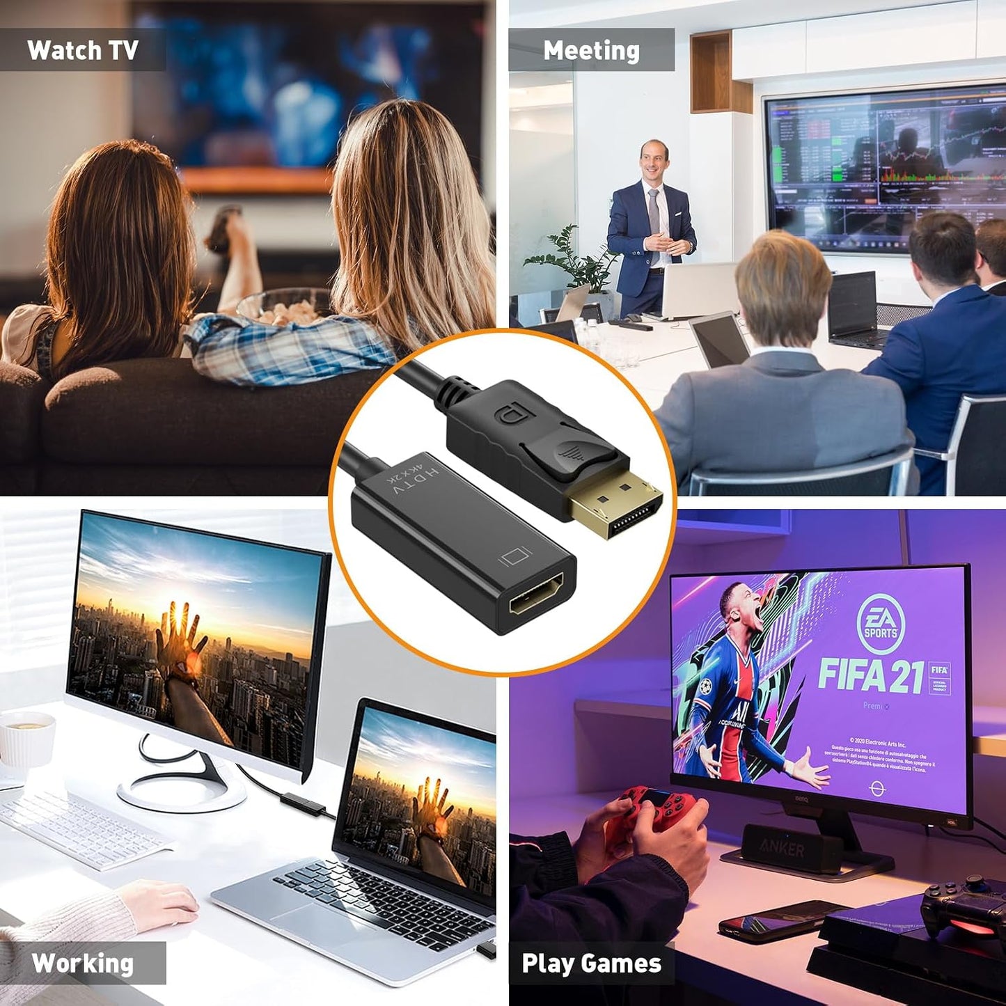 Vanjua 4K DisplayPort to HDMI Adapter, Uni-Directional Display Port DP to HDMI Adapter Cable Male to Female Compatible