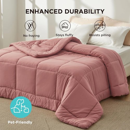 Bedsure Comforter Duvet Insert - All-Season Quilted Twin Bedding Blanket, GentleSoft Down Alternative, Dusty Pink 88 x 68 Inches