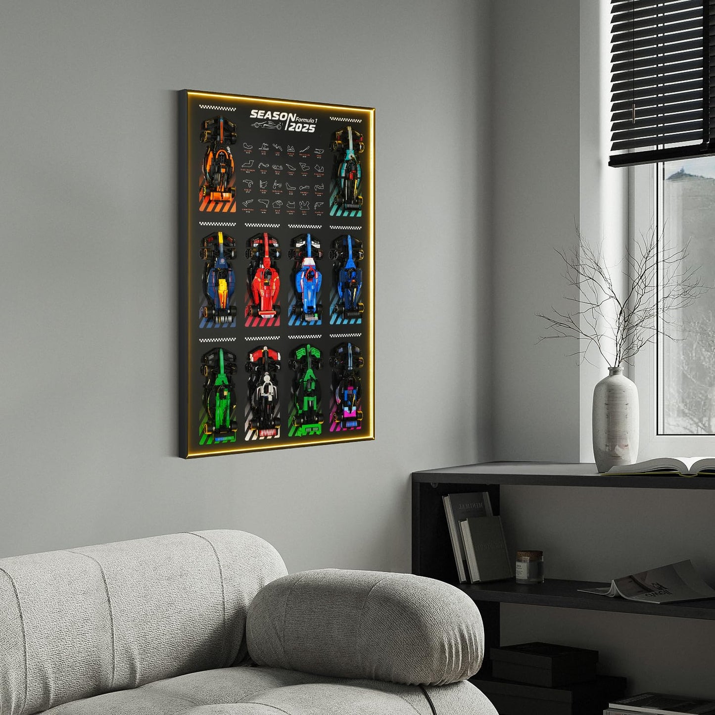NAOCARD Display Wallboard with RGB LED Lights for Lego Speed Champions Race Car Collector's Pack,Wall Mount for 77242-77251 Collectible Model Car Kit (Car Not Included)