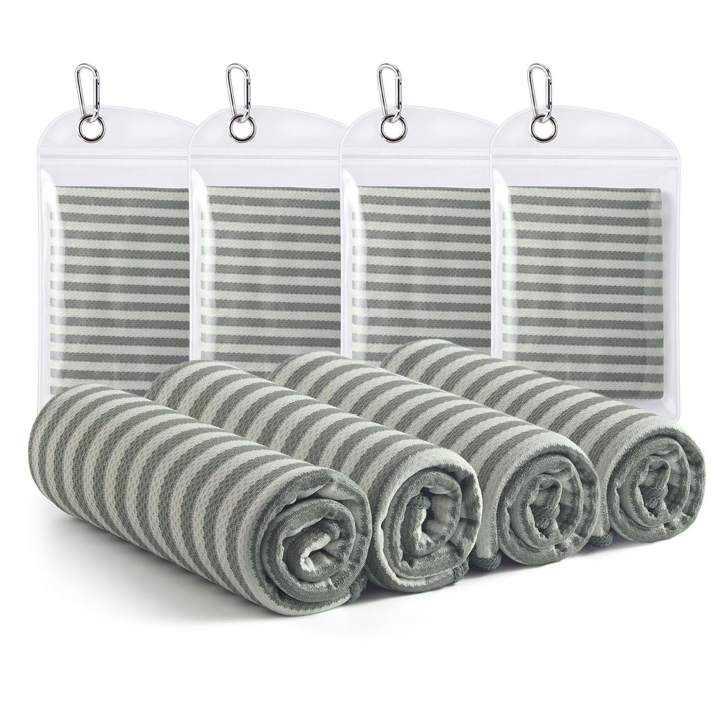RDEKISS 4 Pack Cooling Towels (40"x12"), Soft Breathable Chilly Towel, Ice Towel, Microfiber Towel for Yoga, Sport, Running, Workout, Gym, Fitness, Workout & More Activities - Gray