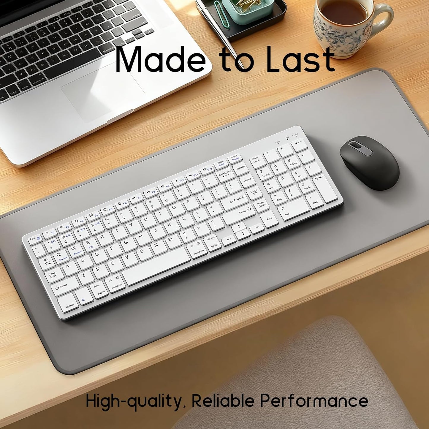JKSML 102 2.4 12 Programmable Wireless Keyboard with Keys, Bluetooth and GHz Wireless, Low Profile, Number Pad, Fluid