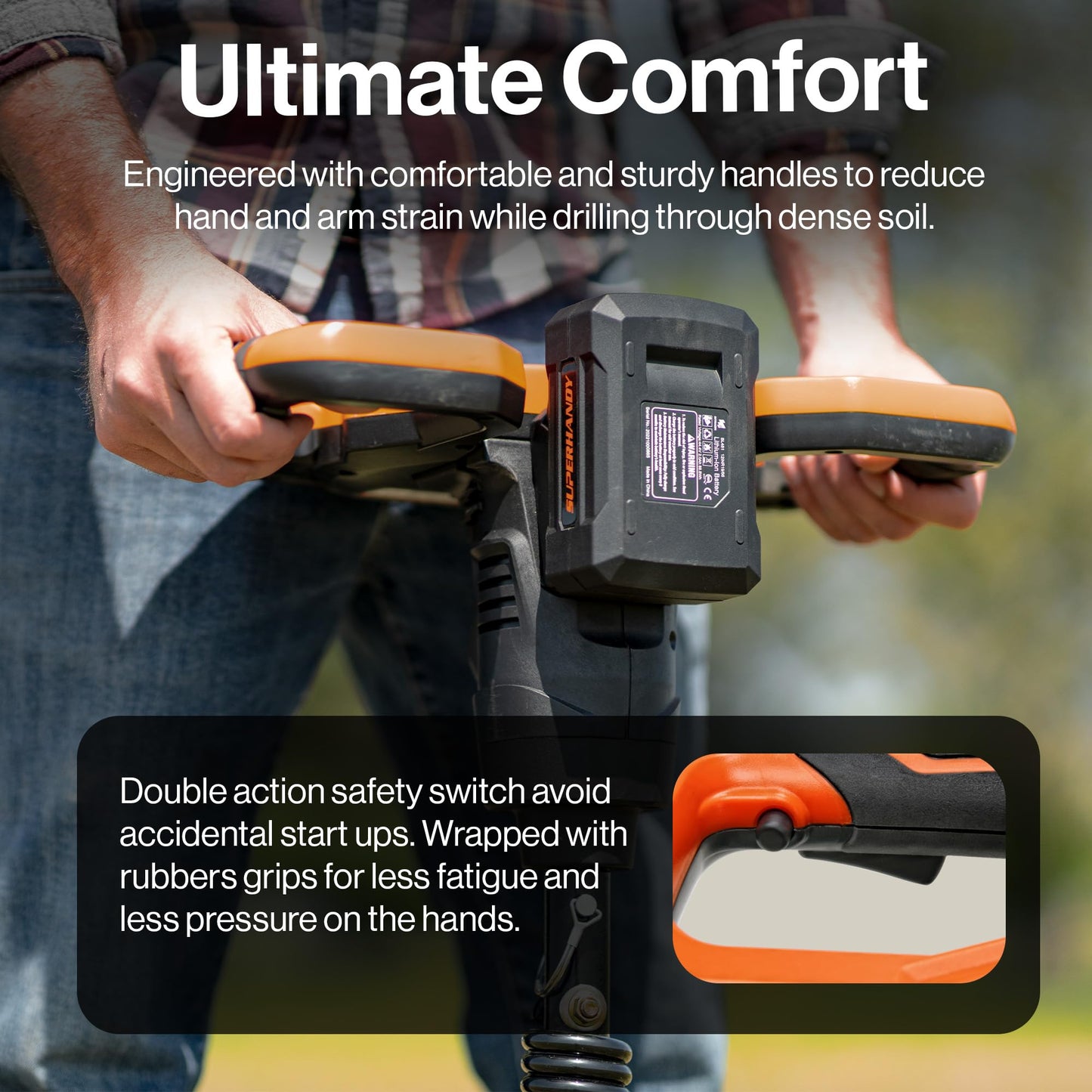 SuperHandy Earth Auger Power Head w/Steel 6"x30" Bit Ultra Duty Eco-Friendly Electric Cordless Lithium-Ion Battery & Charger for Earth Burrowing/Drilling & Post Hole Digging (Earth Auger 6" Set)