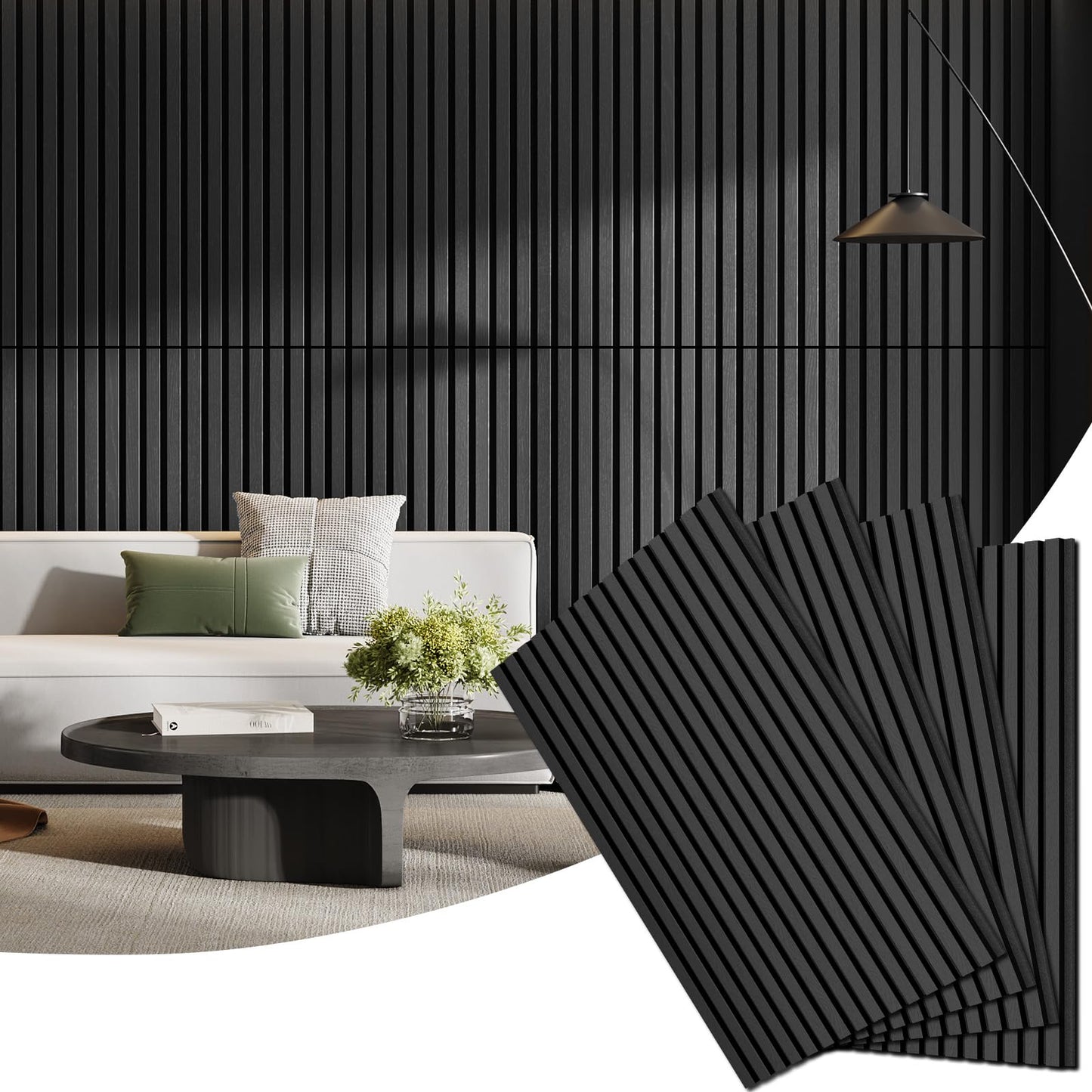 4 Pack Wood Panels for Wall, 47.24" x 23.81" Acoustic Wood Slat Wall Panel for Interior Decor & Noise Reduction, Soundproof Wood Wall Panel, Sound Absorbing Wall Panels for Home Office Studio, Black