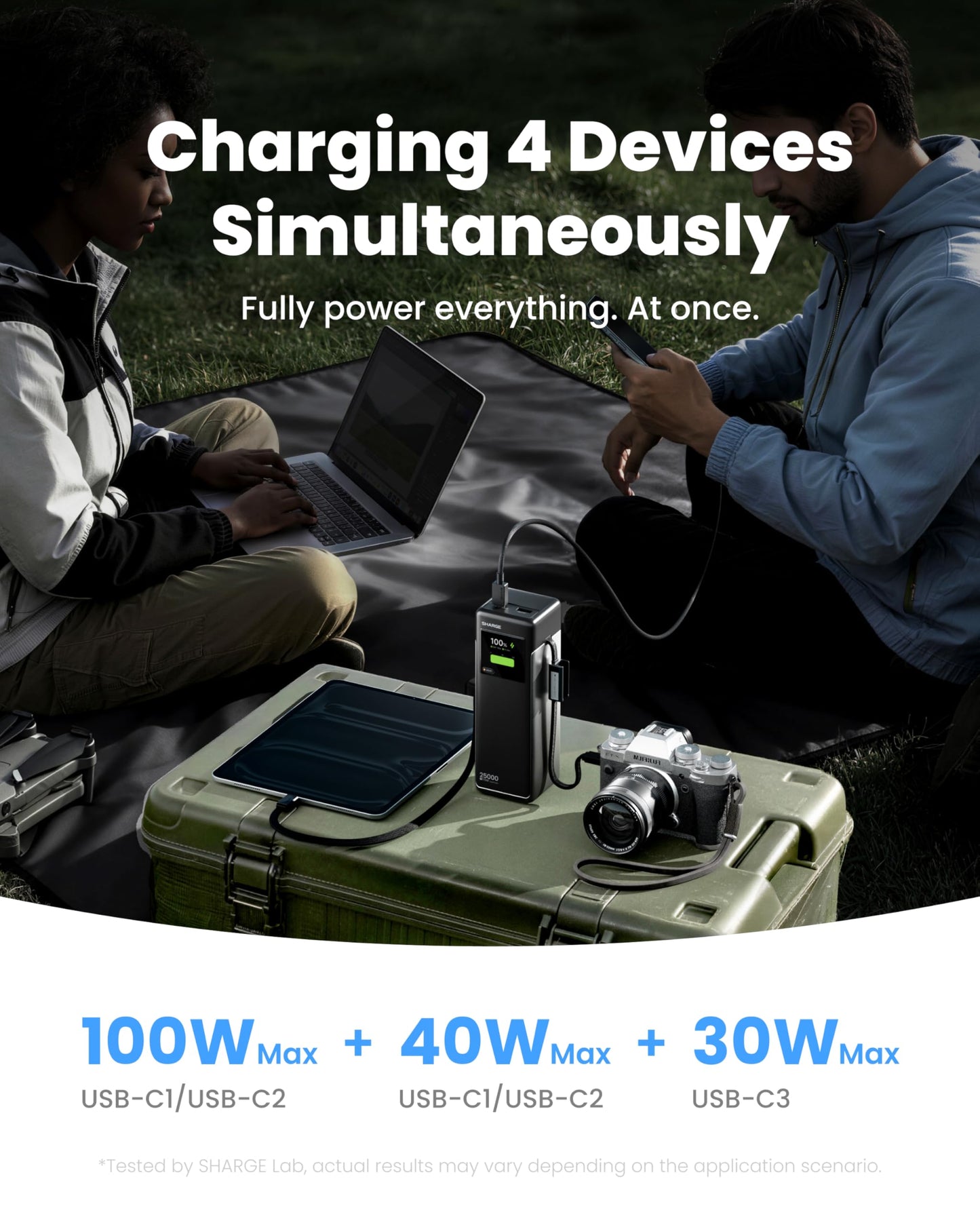 SHARGE Laptop Power Bank 25000mAh, HyperTower 170W Total Fast Charging Portable Charger, 100W USB-C Power Bank with Built-in Cables, High Capacity Travel Battery Pack for MacBook, iPhone17, Galaxy S26