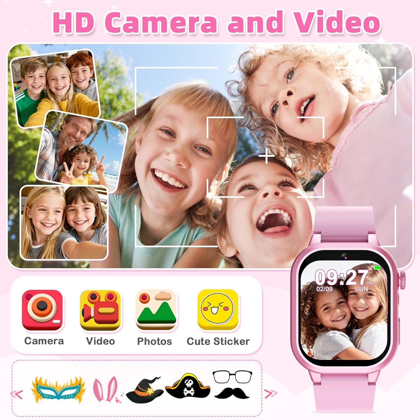 Dolwenqi 5-12, 40 5 6 7 8 9 10(Pink) Kids Smart Watch Girls Gift for Girl Aged Games HD TouchScreen Kids Watch