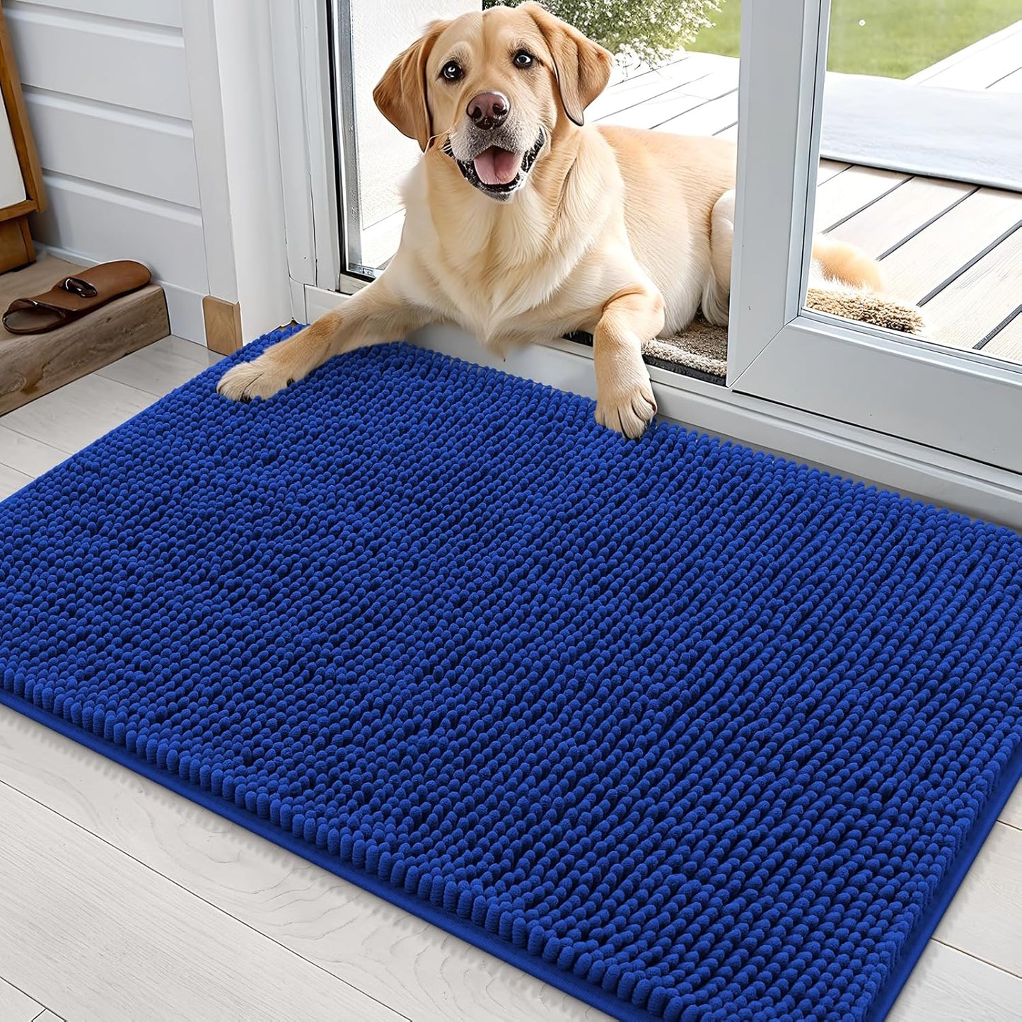 OLANLY Dog Door Mat - Absorbent Non-Slip Washable Doormat for Muddy Paws | 36x24 Royal Blue