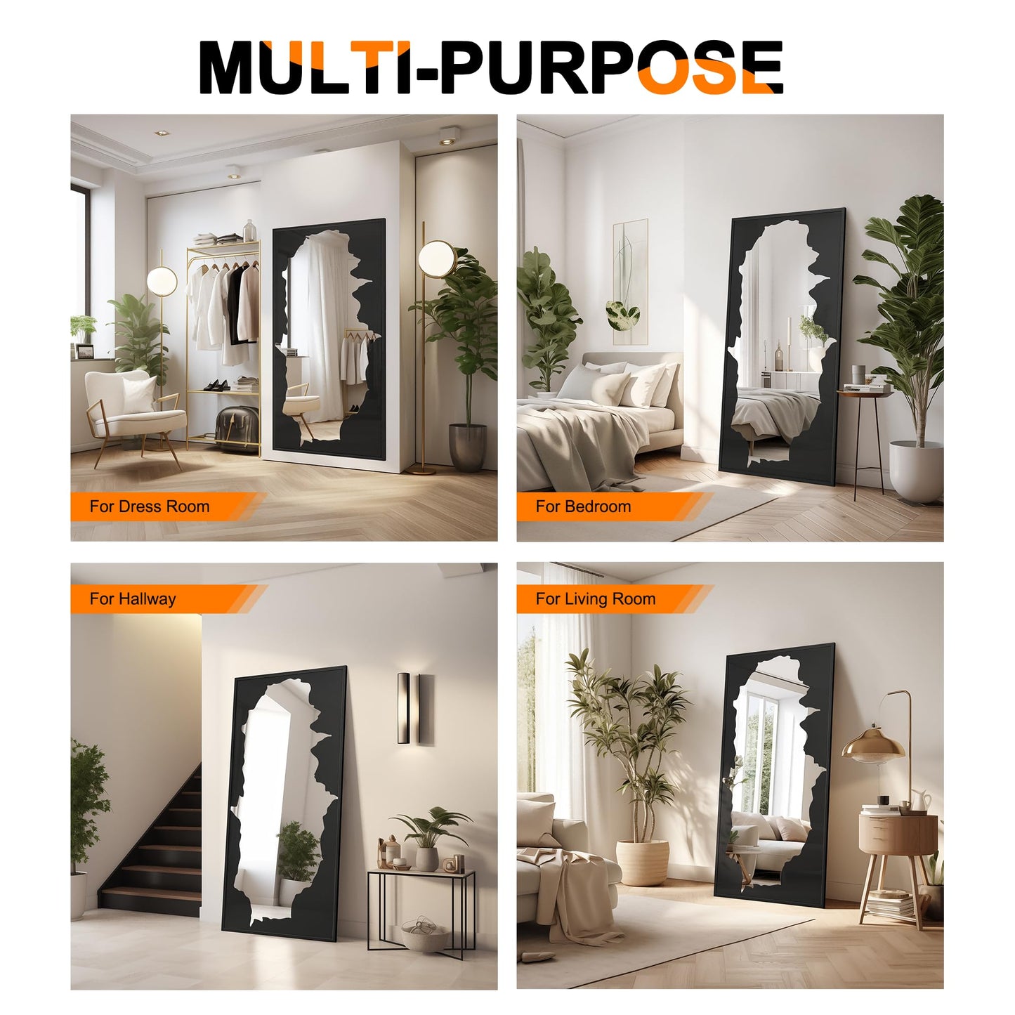 Bathroom Mirror with Black Artistic Decorative Design, Framed Rectangle Wall Mirror, 24"x36" Modern Hanging Mirror for Bathroom, Bedroom, Cloak Room, and Hallway