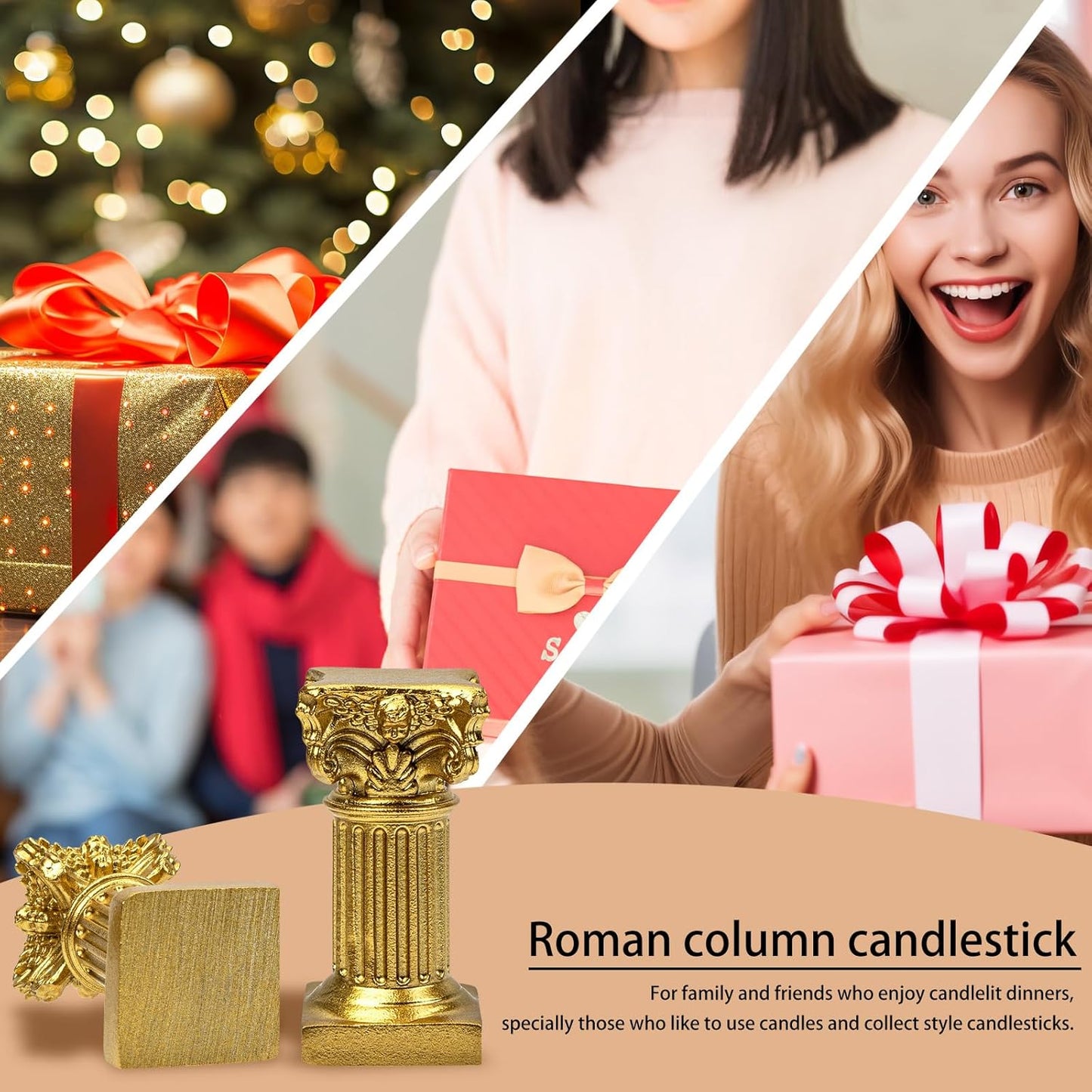 Skiennix Gold Candle Holders - Mini Roman Pillar Statues Set of 2 | Decorative Resin Centerpieces