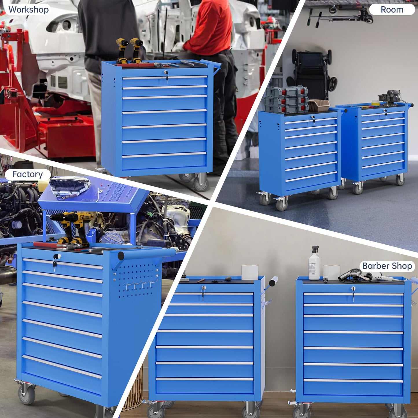 Gymplis 7-Drawer Tool Chest,Rolling Tool Cart with Wheels,High Capacity Tool Cabinet with Locking System for Garage, Warehouse, Workshop-Blue
