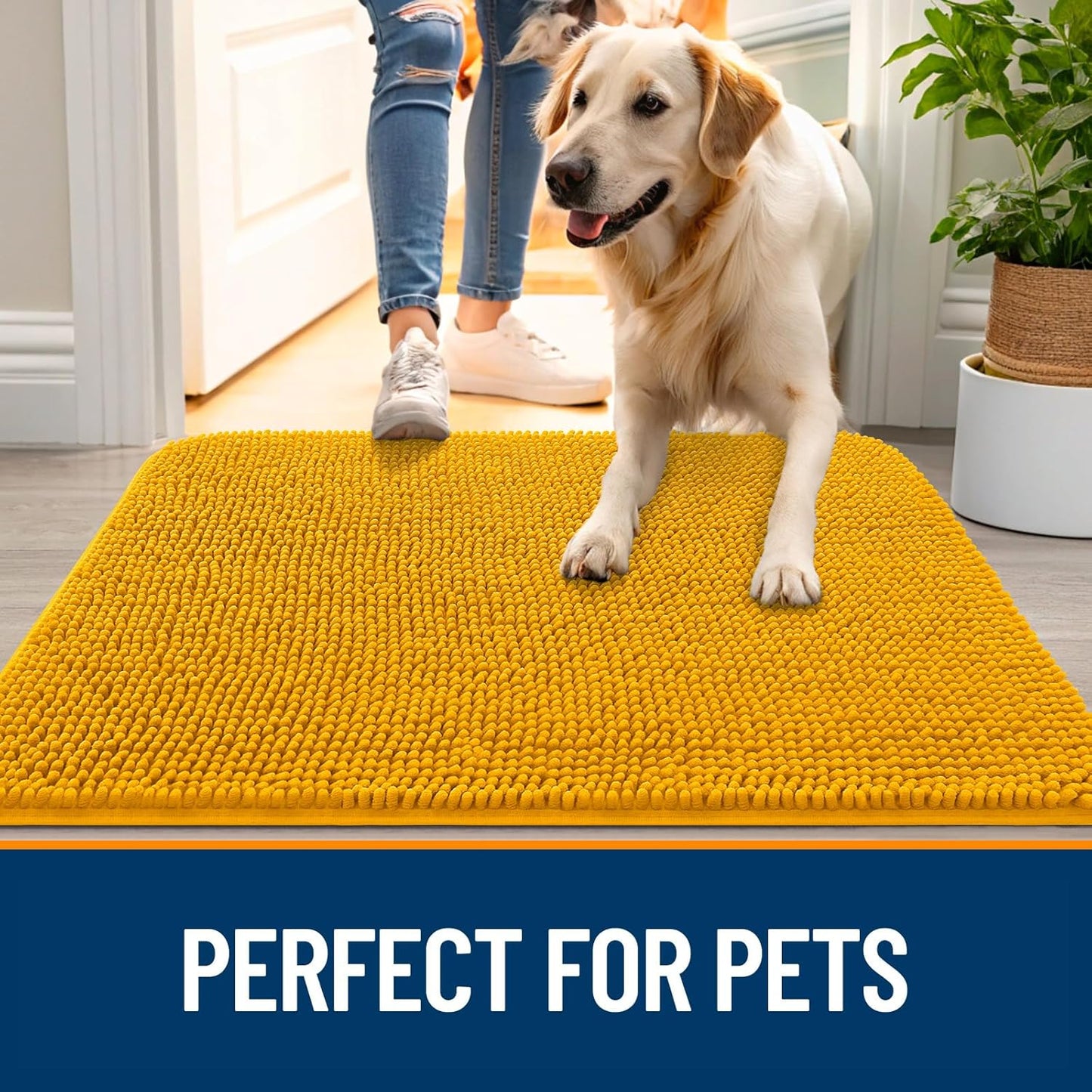 OLANLY Dog Door Mat - Absorbent Non-Slip Washable Doormat for Muddy Paws | 47x32 Golden Yellow
