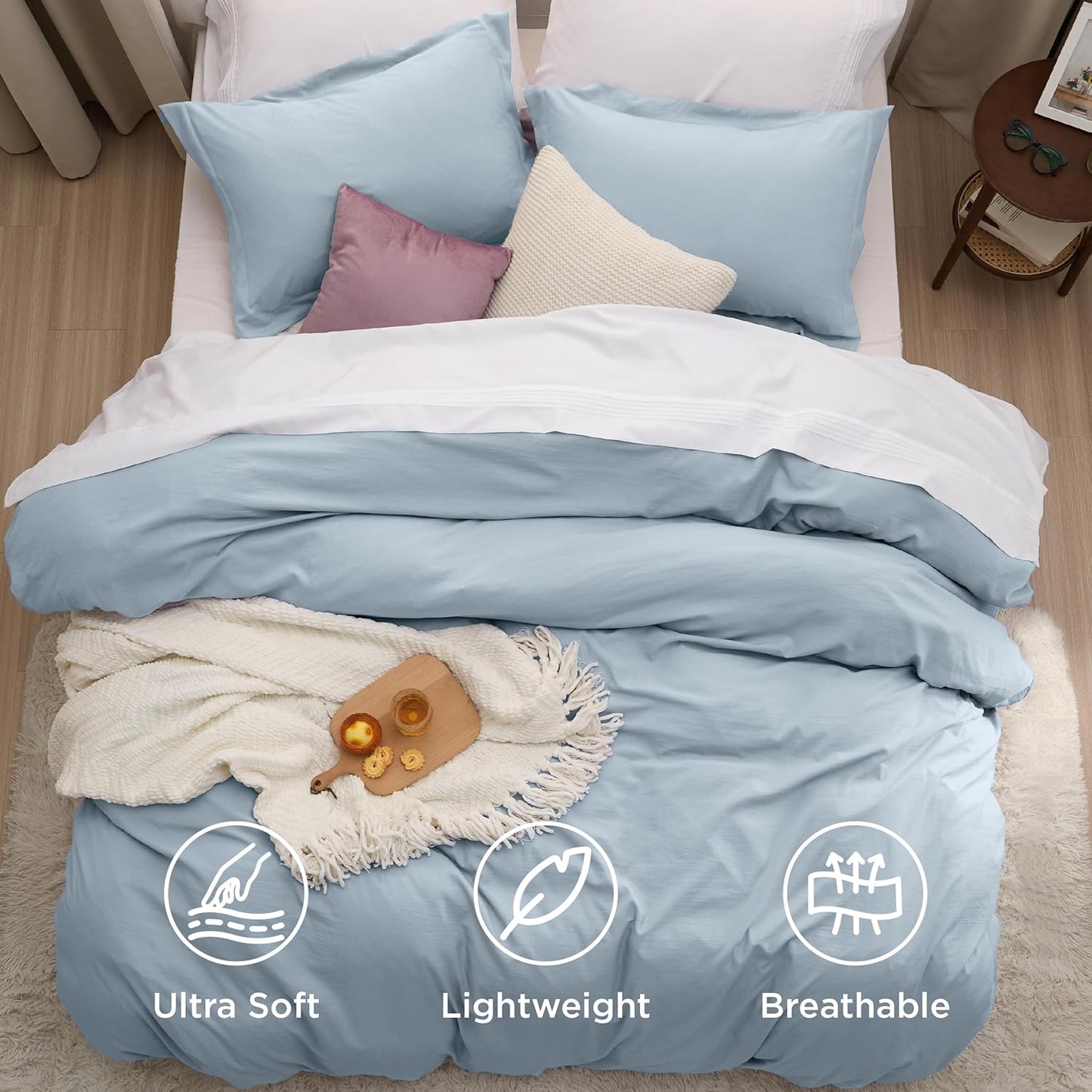 Bedsure Celestial Blue California King Duvet Cover - Extra Soft Prewashed Bedding Set, 104x98 Inches with Zipper Closure & 2 Pillow Shams