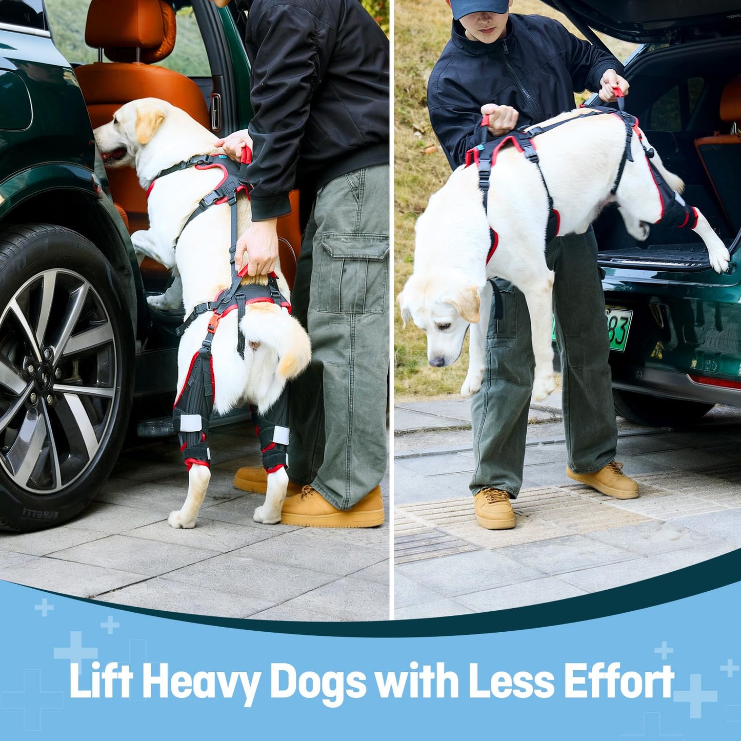 Lafoty Dog ACL CCL Knee Brace for Large Dogs, Set of 2 Hind Leg Braces with Handles & Shoulder Strap – Non-Slip Support for Injury, Arthritis & Post-Surgery Recovery, Black, Large