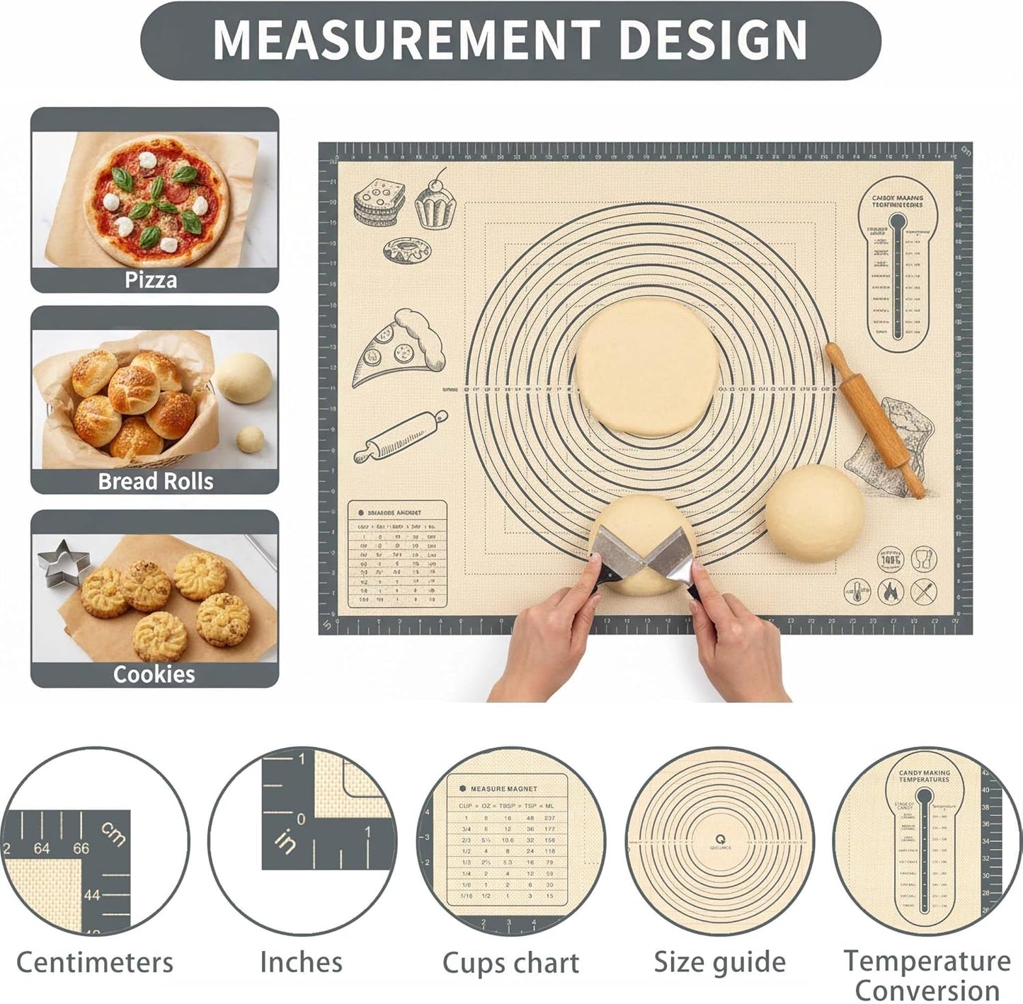 Skiennix Silicone Baking Pastry Dough Mat - 28x20 Inch Nonstick Rolling Sheet for Cookies & Bread