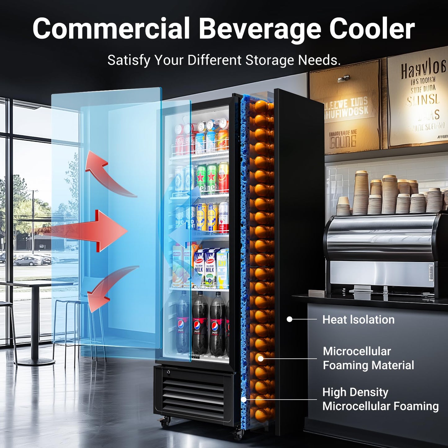 BODEGACOOLER Commercial Beverage Refrigerator, 264 cans & 120 Bottles Display Fridge, Soft LED Light & Automatic Defrost, Commercial Merchandiser Refrigerators,For Office,Home,Garage,Gym,Shop,Man cave