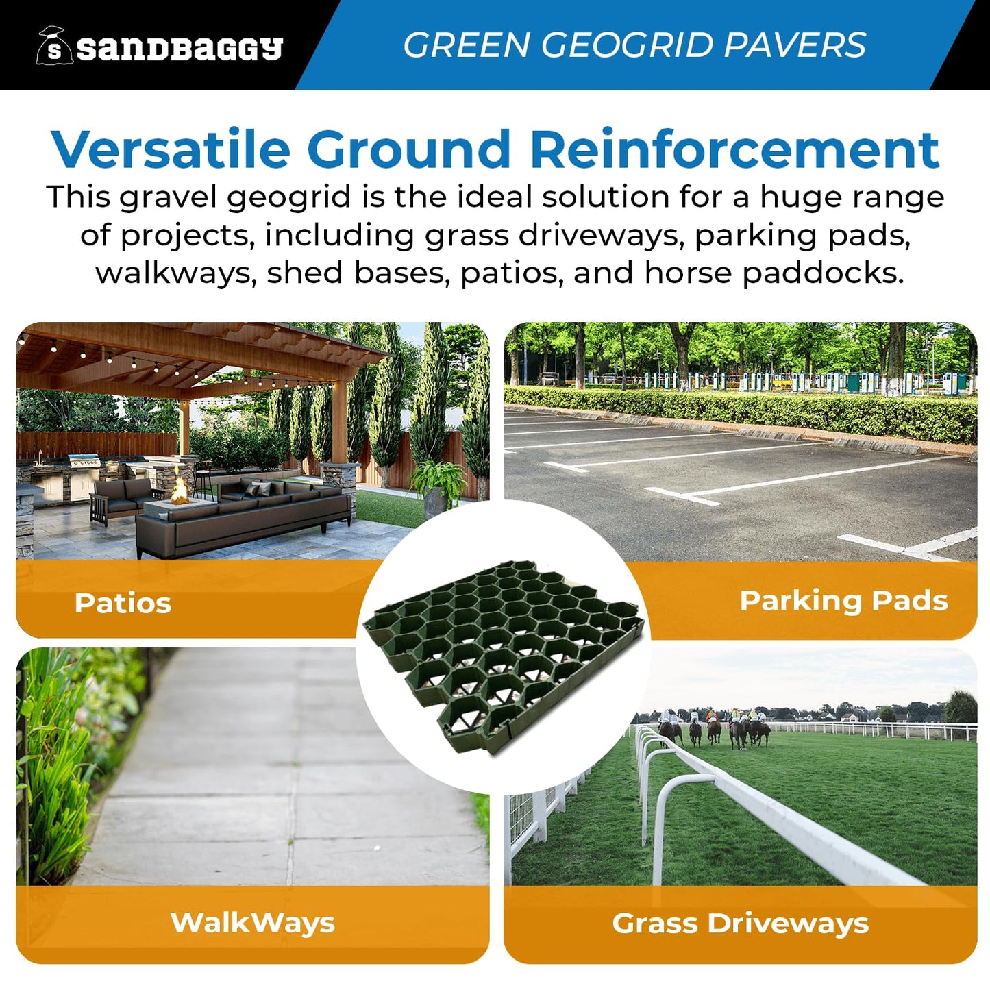 Sandbaggy Geogrid Paver (Green) 1.5" Depth (20x20) | Gravel & Grass Driveway Grid (20x20, 6, Count)