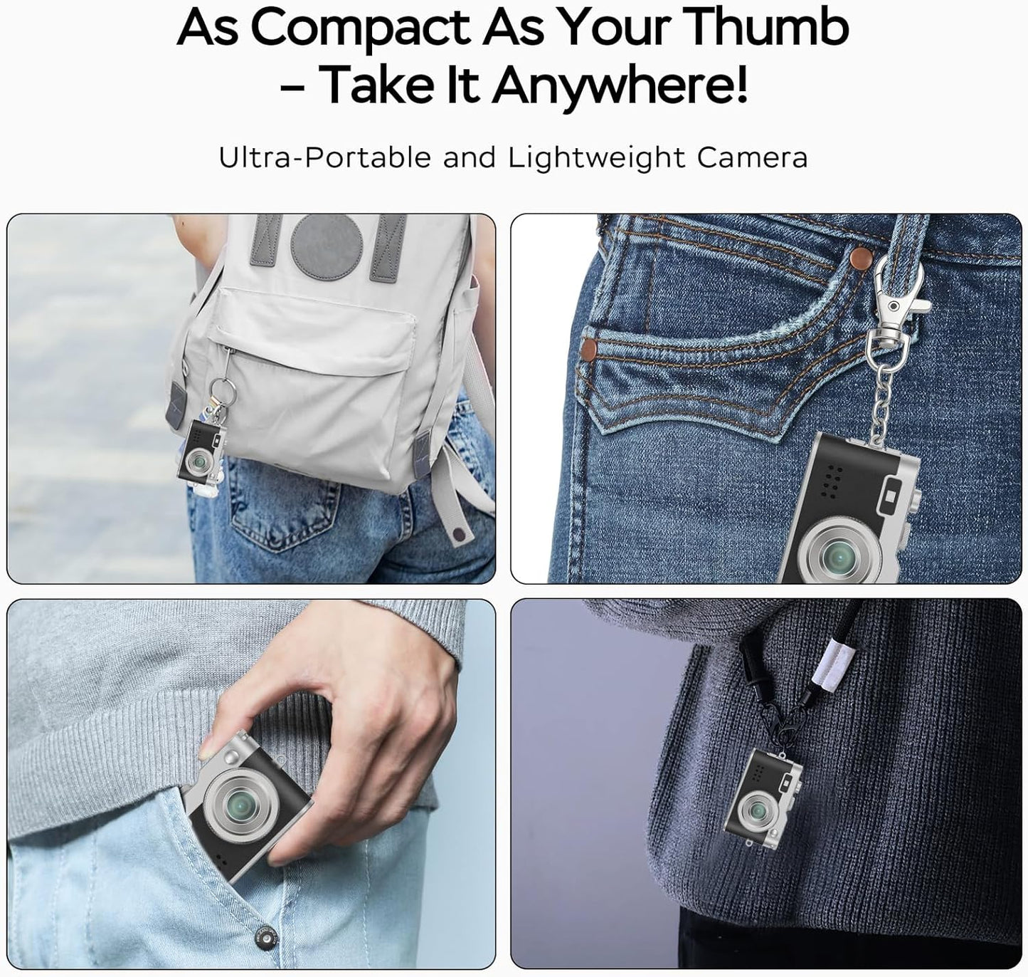 Dienspeak 1080P 32GB 0.96" Mini Digital Camera, HD Tiny Retro Keychain Camera with Card, Screen & OTG Adapter, Vintage