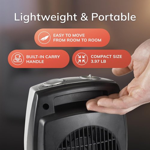Lasko Electric Ceramic Space Heater - Adjustable Thermostat, 2 Heat Settings, 9.2 Inches, Silver