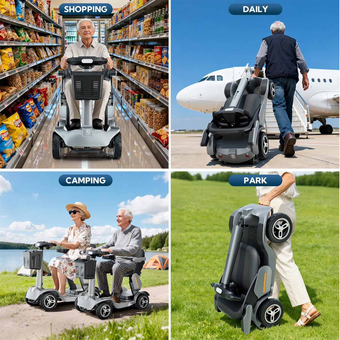 SPD2 Peak 1000W 4 Wheel Mobility Scooter,Electric Powered Wheelchair Device with 35Mile Long Range Power Extended Battery with Charger & Basket, for Travel/Elder/Adult/Handicap/Disability,Gray