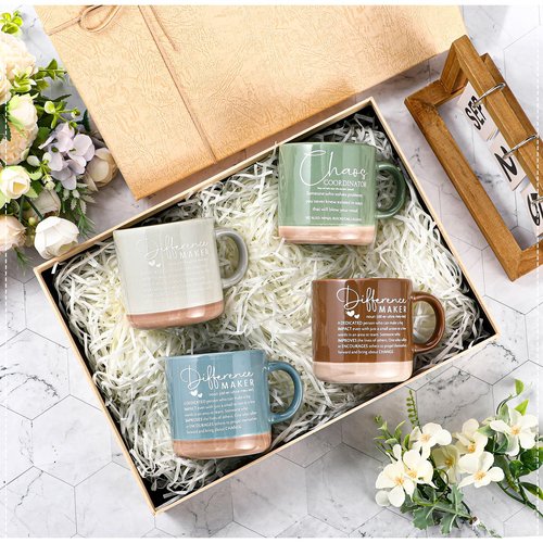 Didaey 10 Pcs Difference Maker Appreciation Gifts Bulk Inspirational Ceramic Coffee Mugs 13 oz Thank You Mug Admin Professionals Day Gifts for Volunteer Nurse Teacher Assistant Boss Leader, 10 Colors