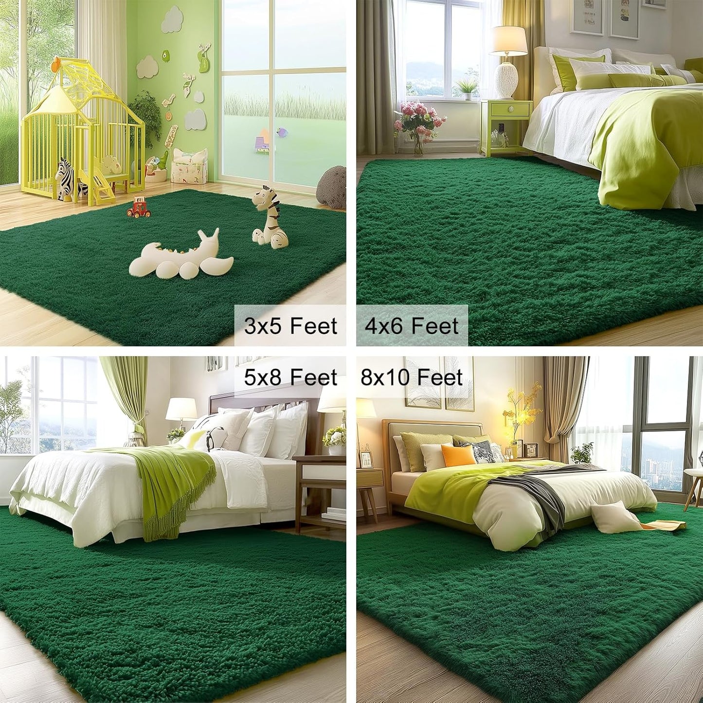 OLANLY Area Rugs - Soft Fluffy Shaggy Indoor Carpet for Living Room & Bedroom | 4x5.9 ft Dark Green