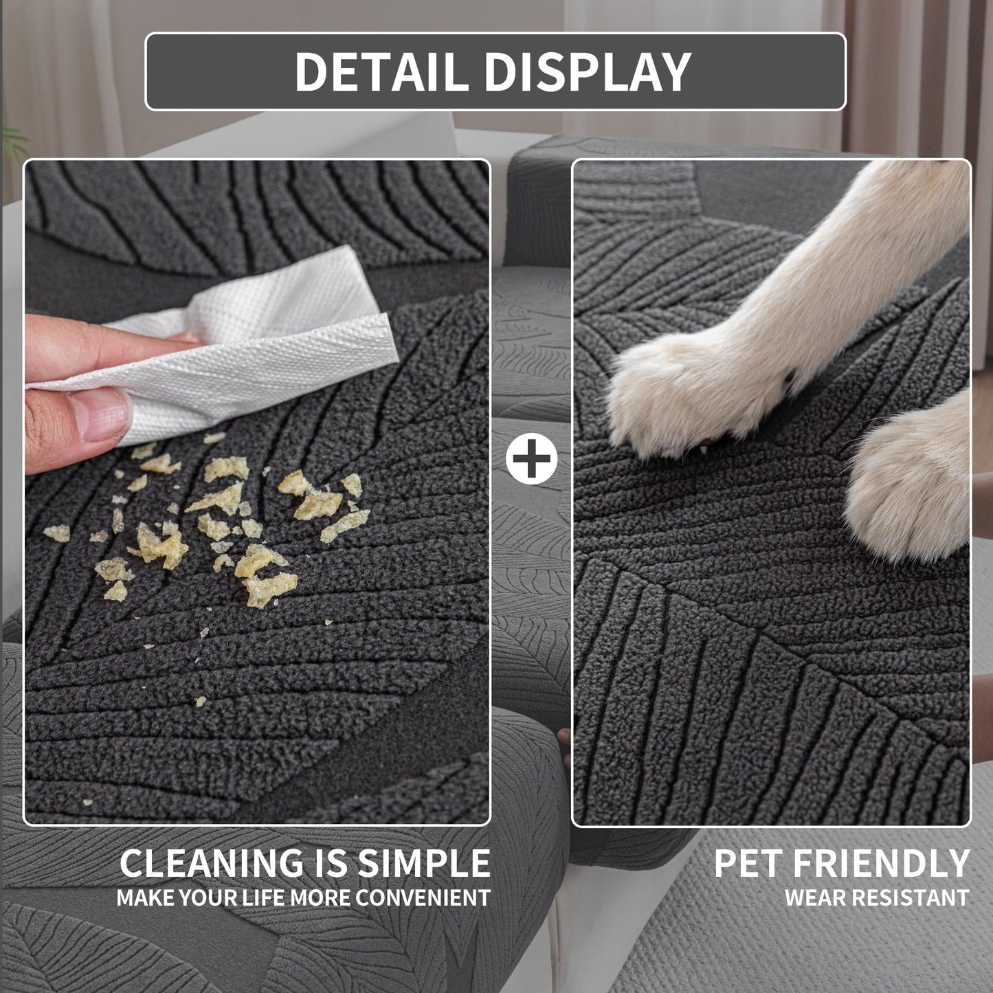 QIANMEW Couch Covers for Sectional Sofa, Washable Stretch Soft Sofa Cushion Covers L Shape Sofa Slipcovers Anti Slip Furniture Decor Protector for Pets (2 Seaters Covers,Dark Gray)