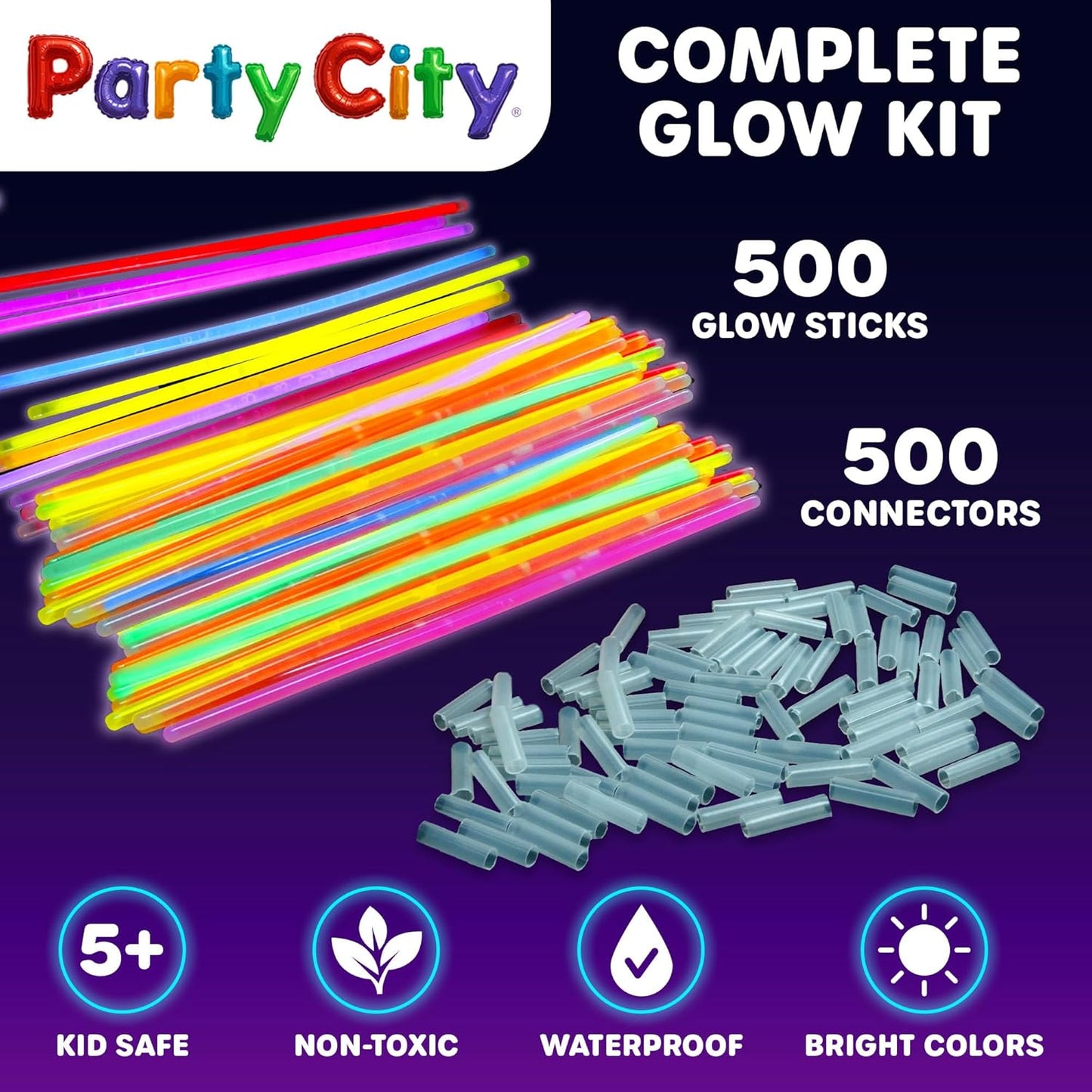 Party City 500 Glow Sticks - Neon Glow in the Dark Party Supplies | Light Up Favors for Kids & Adults