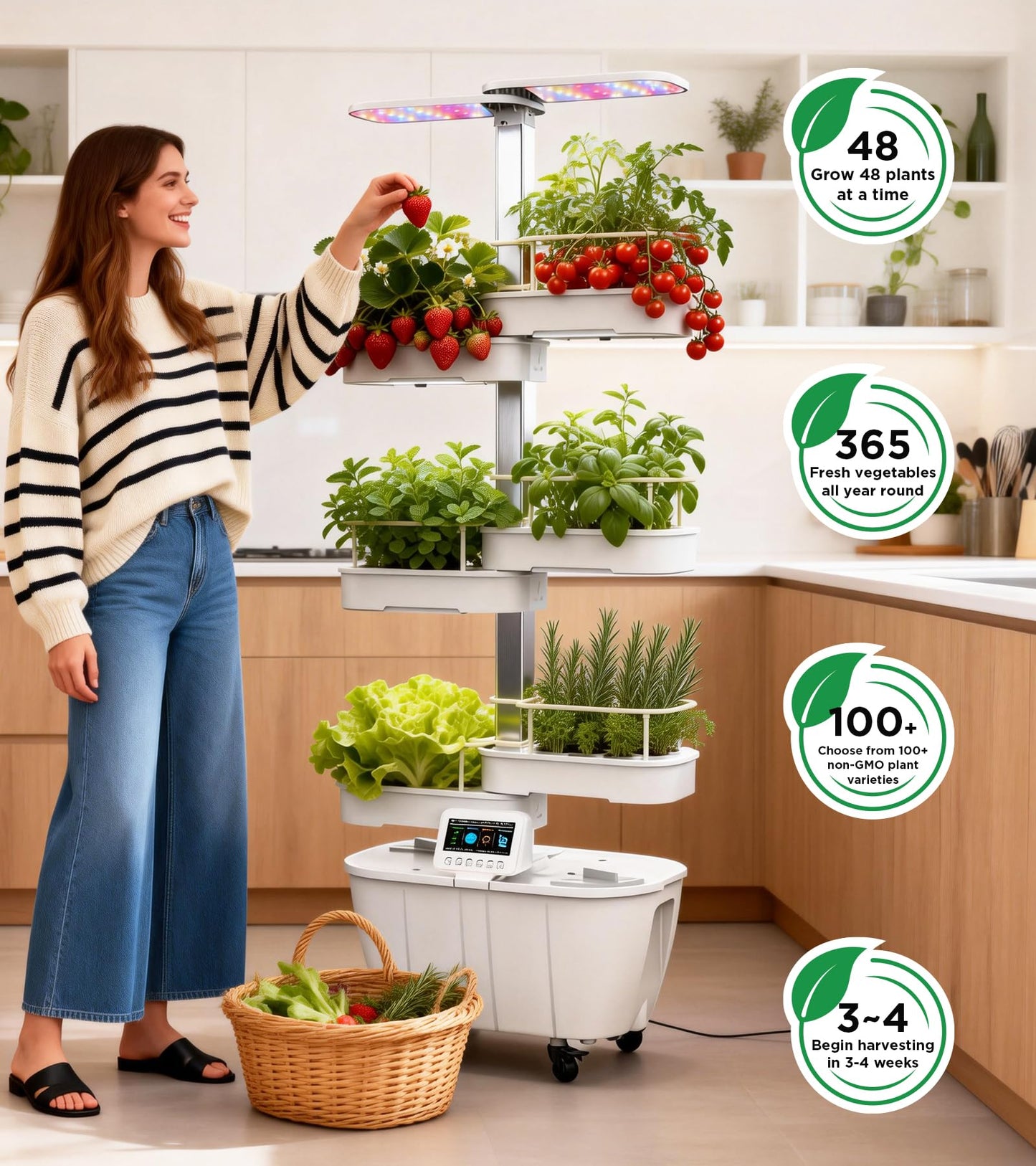 Hydroponics Growing System Kit,48 Pods Large Indoor Hydroponic Herb Garden with Smart LED Grow Light, Auto Circulating Water Pump,24L Water Tank,APP & WiFi Controlled,Gardening Systems for Ideal Gifts