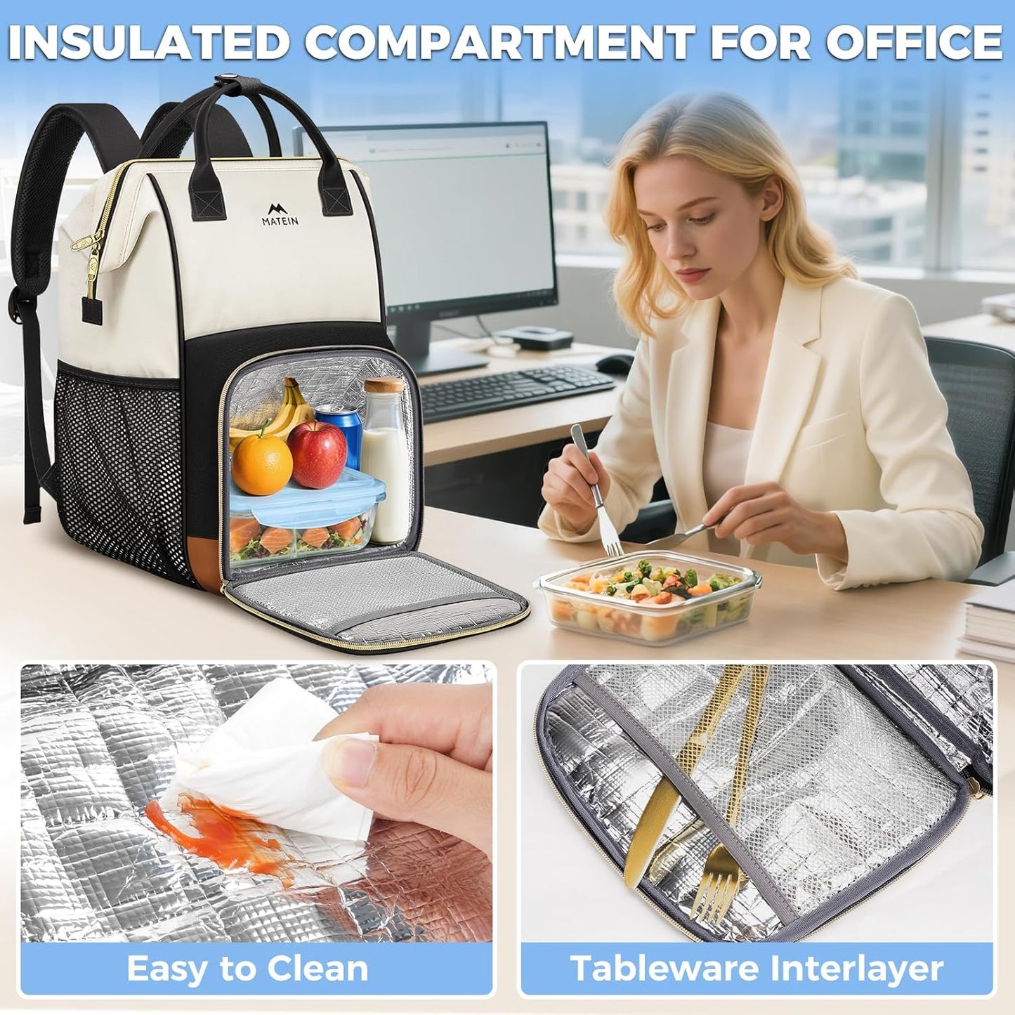 Backpack 15.6 Inch Backpack Backpacks MATEIN Insulated Lunch for Women, Work Laptop with Lunch Compartment