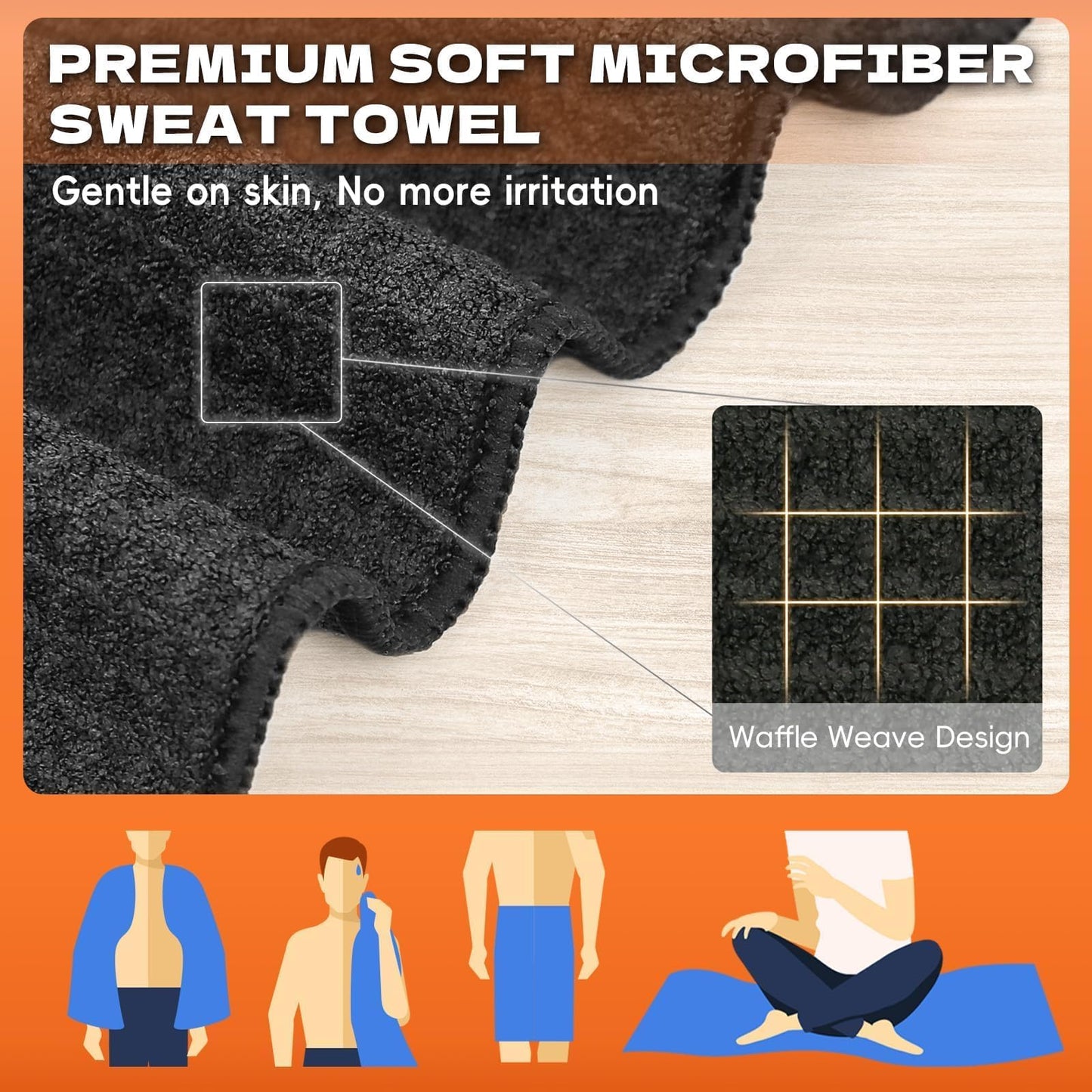 SOOWASH Microfiber Sweat Towel Quick Dry Lightweight Absorbent 3 Pack，Fast Drying 27‘’ X 55‘’ Negative Ions Odorless Gym Towels for Men & Women Yoga Sports Travel Outdoor Camping Gym (Large Black)