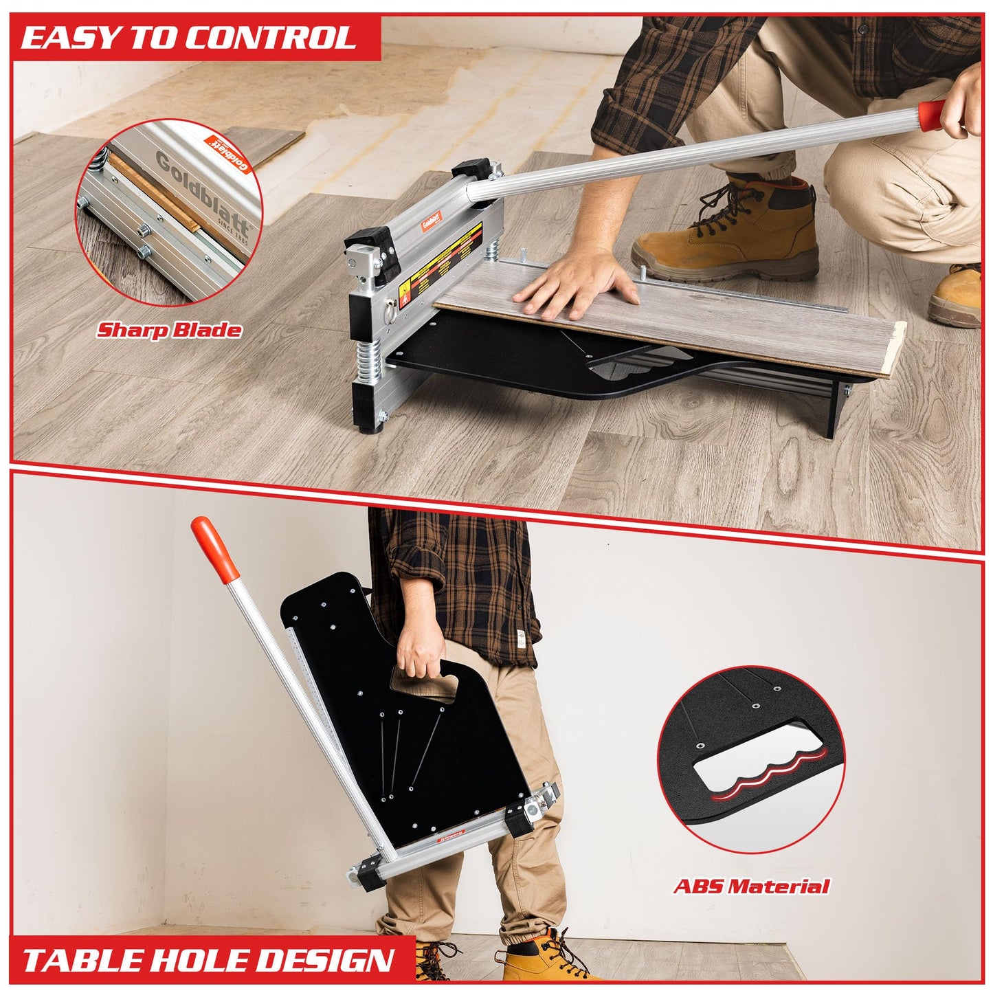 Goldblatt 13" Laminate Floor Cutter, Professional Vinyl Floor Cutter, Aluminum Alloy Body, Tungsten Steel Blade - Cuts Parquet, Engineered Hardwood, VCT, LVT, SPC, PVC, LVP, WPC