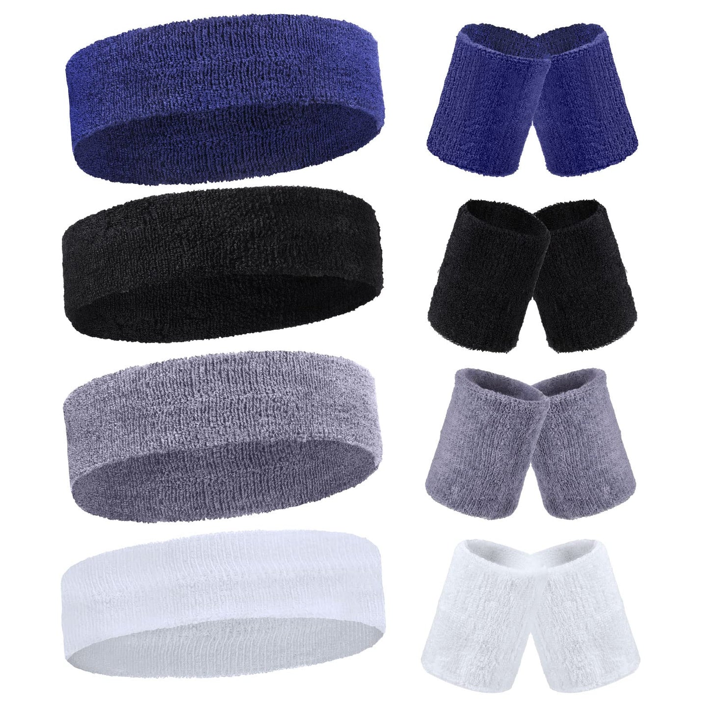 Civaner 12 Pcs 80 90s Neon Sweatbands Soccer Baseball Headbands Wristband Set for Men Women Party Cotton Headbands Terry Cloth Athletic Sweat Bands for Tennis Football Gym Outdoor(Classic Color)