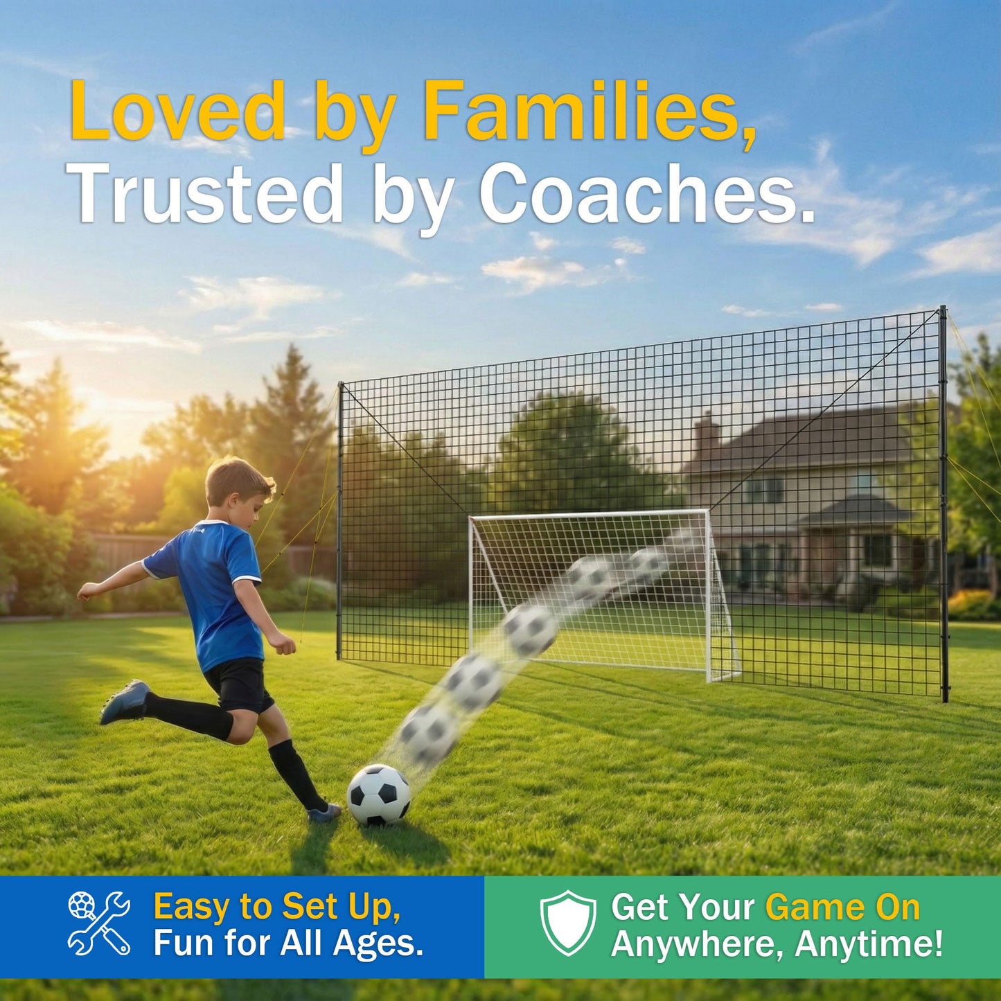 3-in-1 Soccer Goal with Rebounder & Backstop Net, Soccer Training Equipment for Backyard, Soccer Rebounder for Shooting, Passing & Ball Control, Kids & Youth (Standard)