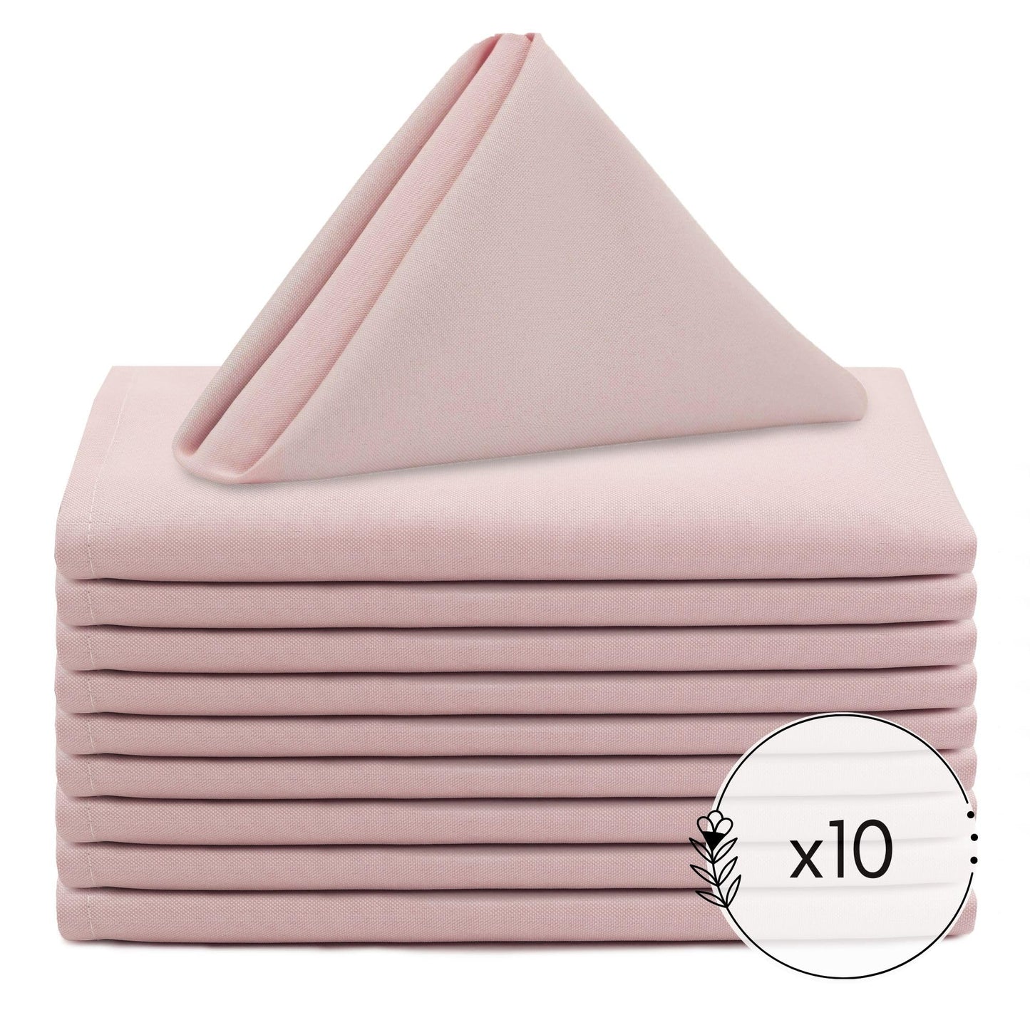Your Chair Covers - 10 Pack 20 Inch Blush Cloth Polyester Napkins – Washable Dinner Fabric Napkins with Hemmed Edges for Weddings, Restaurants & Special Events