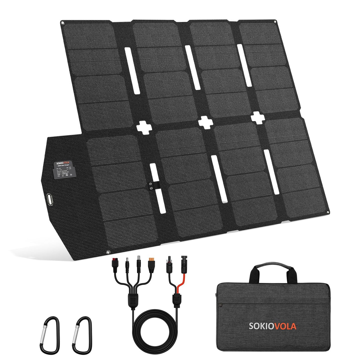 SOKIOVOLA 100W Portable Solar Panel MC-4 Foldable Solar Panel Charger Kits 18V IP68 Waterproof Lightweight and Compact for Small Power Station RV Travel Outdoor Activities