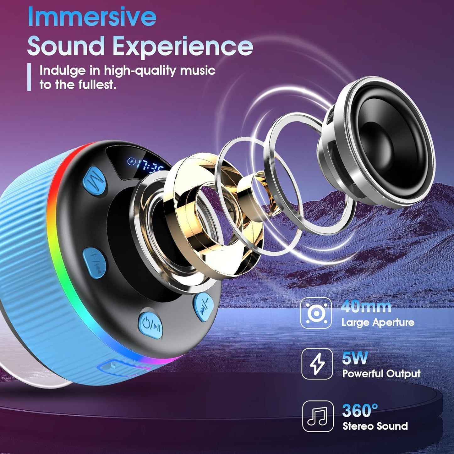 dotn 2026 360 Bluetooth Shower Speaker, Digital Display Portable Speaker with Suction Cup, LED Light, HD Stereo Sound