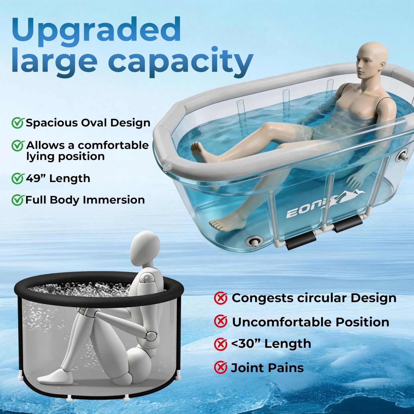 EONIX Upgrade 123 Gal Large Oval Ice Bath Tub with Lid for Athletes Cold Water Therapy, Collapsible Cold Plunge Tub, Portable Ice Plunge Tub for Home, Gyms, Indoor, Outdoor
