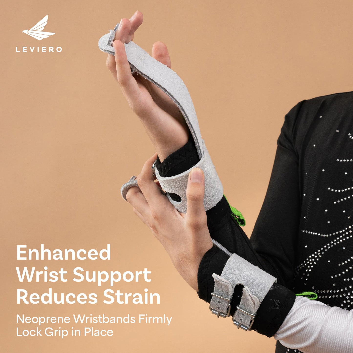 LEVIERO Gymnastics Grips Set Narrow Squeeze, Grips for Gymnastics Girls, Dowel Grips with Soft Leather, Double Buckle Wrist Closure, and Adjustable Finger Holes, for All Ages - (White, 2)