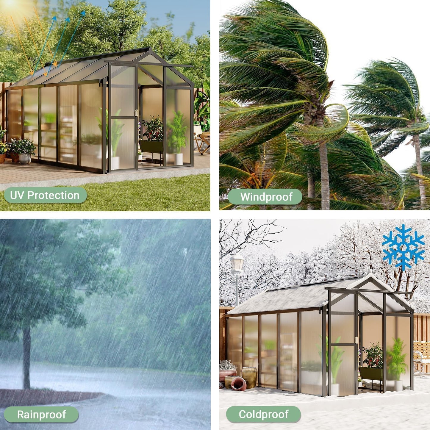 6X10 ft Greenhouse, Greenhouses for Outside, Aluminum Frame Polycarbonate Panels with Sliding Lockable Door and Ajustable Roof Vent, Spacious Walk-in Design for Backyard, Garden, Patio, Black