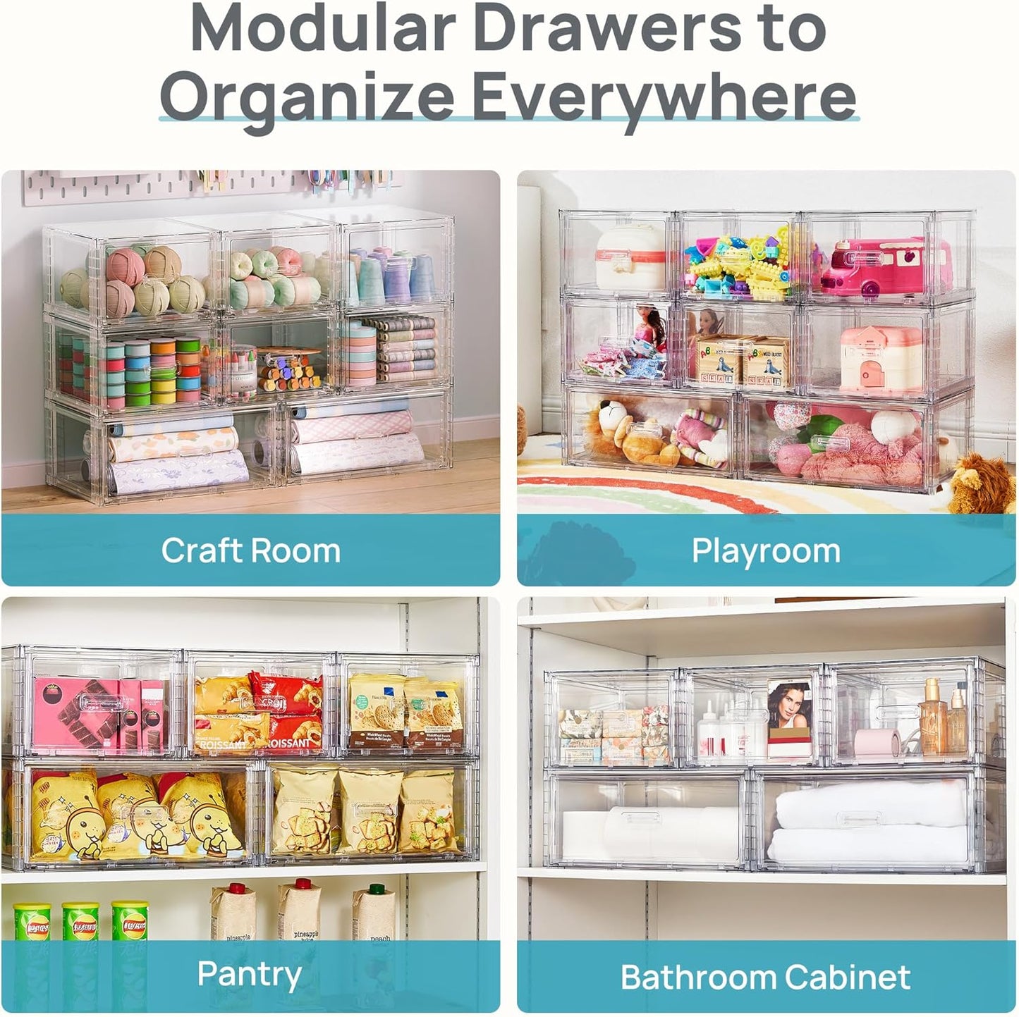 Vtopmart 18QT Clear Stackable Storage Drawers - Easy Assembly Closet Organizers | Medium Plastic Bins for Kitchen & Bathroom
